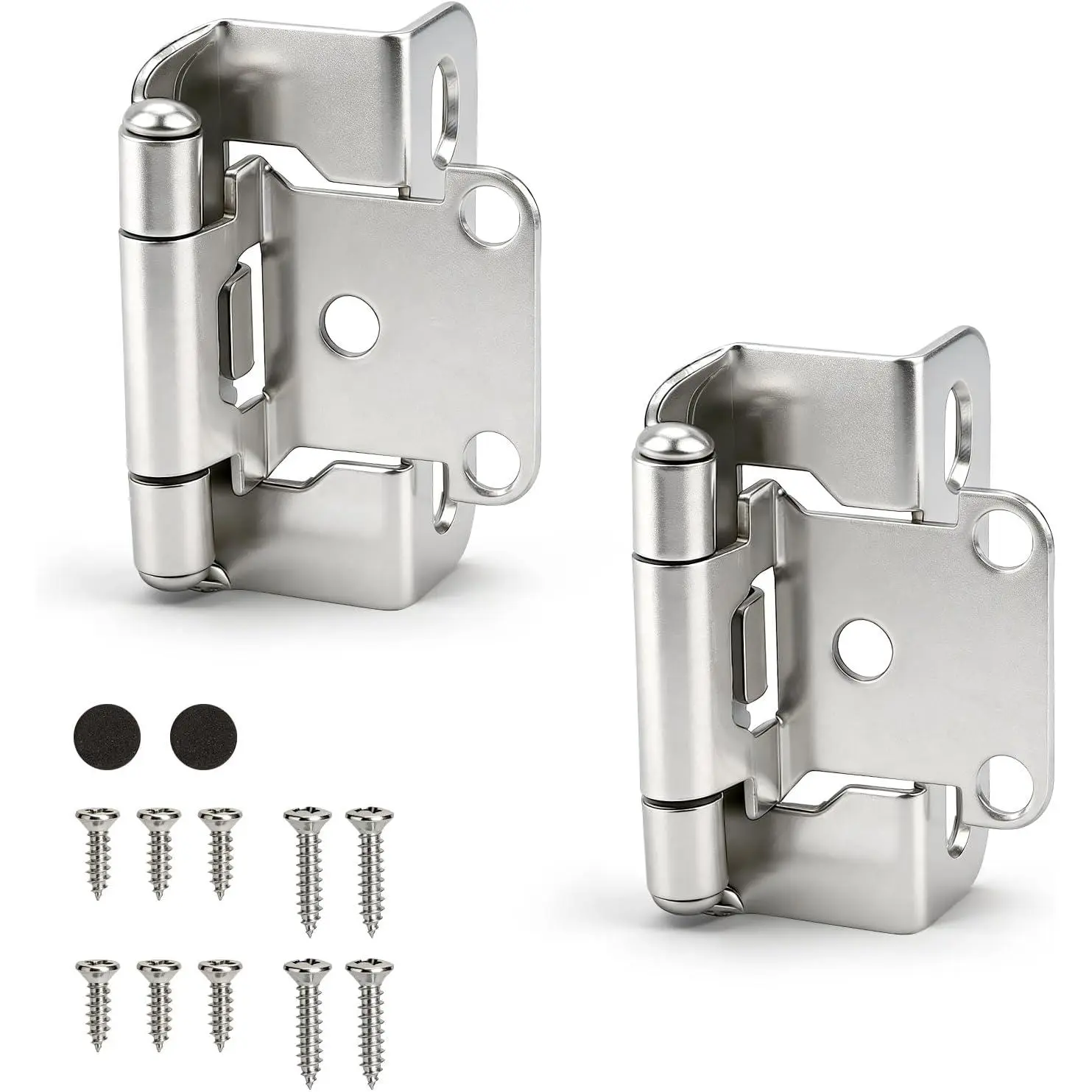 GJANSH 1/2" Overlay Brushed Nickel Cabinet Hinges Self Closing, 25 Pairs | 50 Pack, Semi-Concealed Partial Wrap, Face Frame Fit, Face Mount, Kitchen Cabinet Door Hinges with Quiet Bumpers for Bathroom