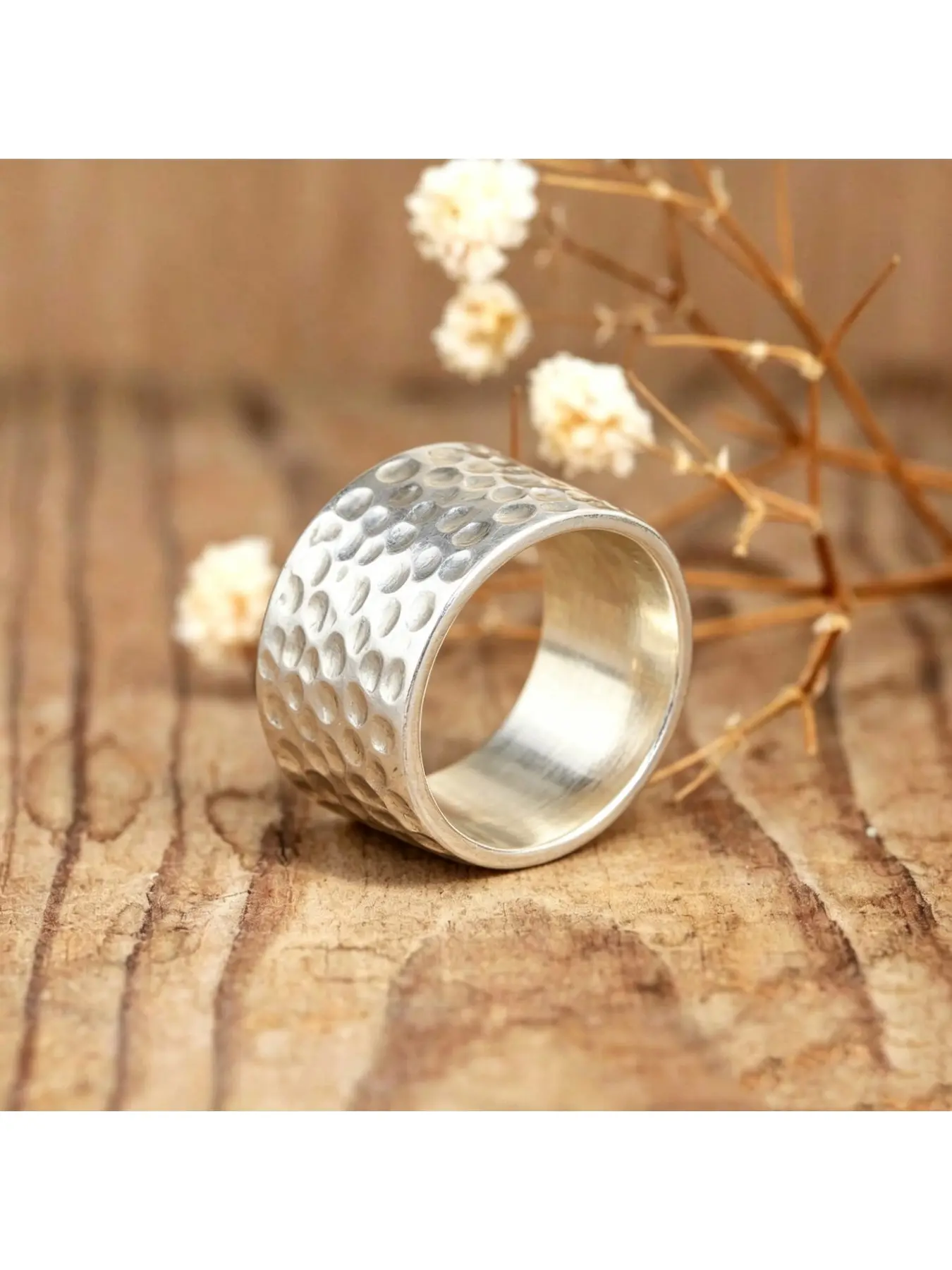 Silver Wide Hammered Textured Matte Thin Halo Ring, Daily Stack Ring, Retro Rugged Engagement Ring, Textured Unique Valentine Gift, Outdoor Travel Party Ring, Fit for Independence Day and Daily Multi-ring Stacking Occasions