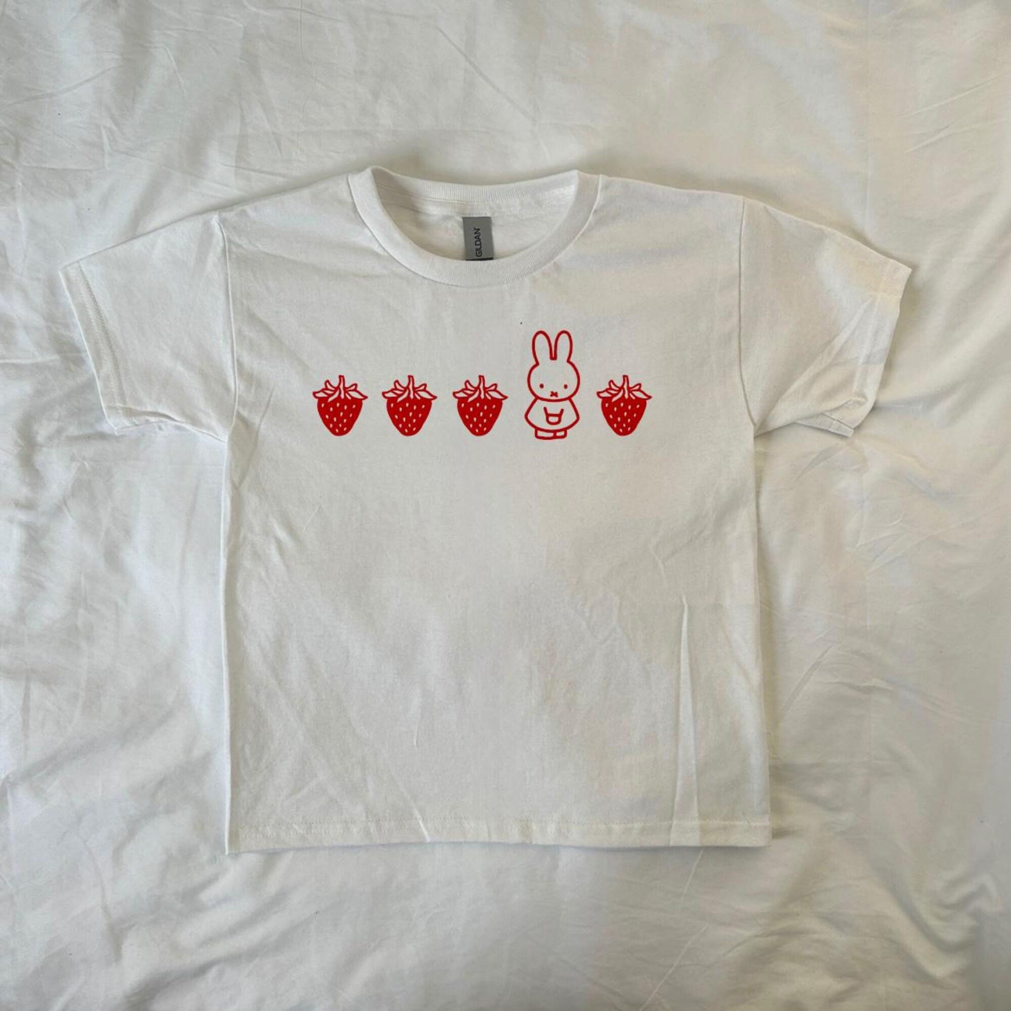 Women's Strawberry Miffy Print Sports Top - Soft, Y2K, Pinterest, Vintage Cartoon, Preppy, Cute Bunny, Kawaii, Harajuku, Coquette Style Soft Girl Athletic Tee