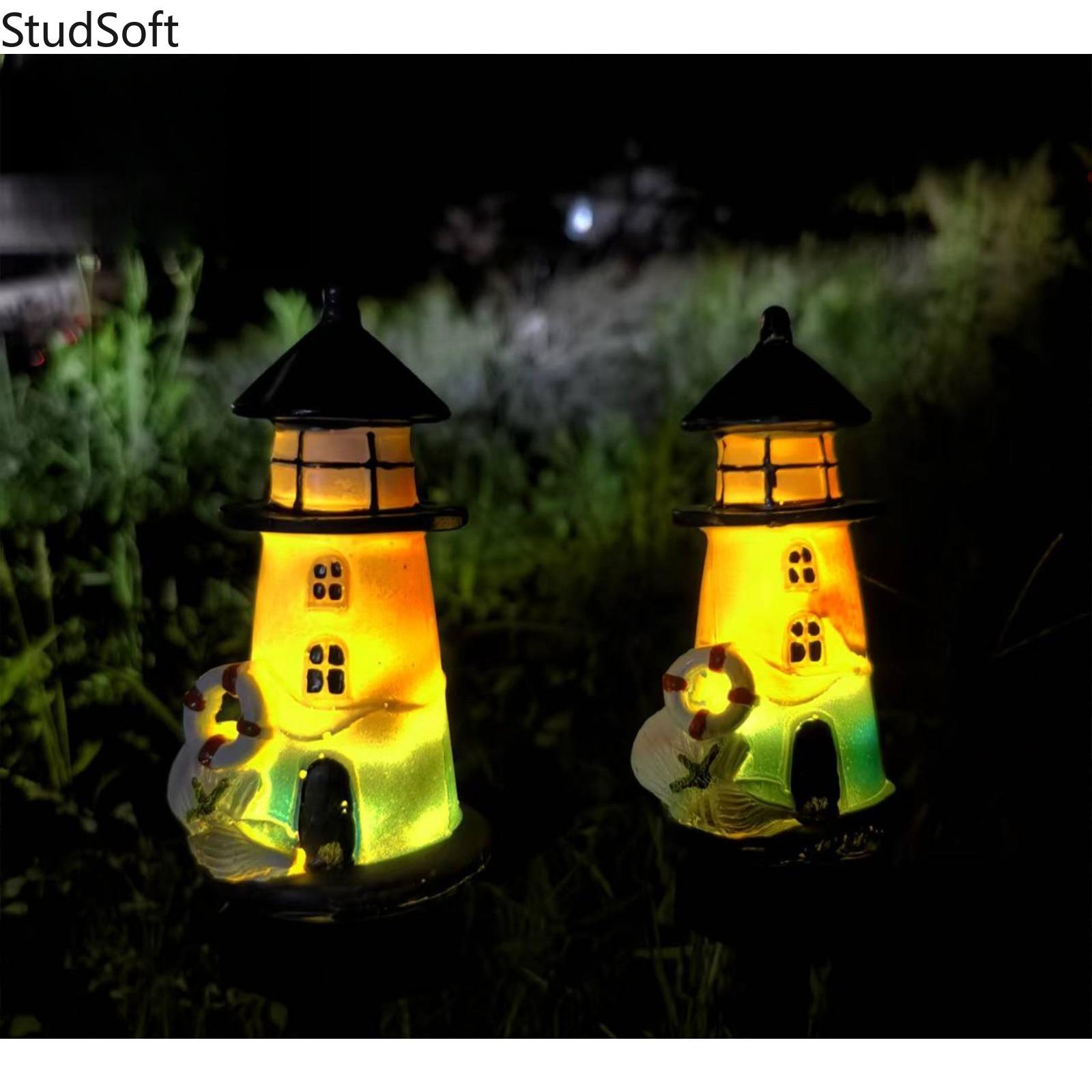 2026 New Solar Powered Lighthouse Garden Lights, LED Resin Nautical Pathway Lights, Outdoor Lawn Decor
