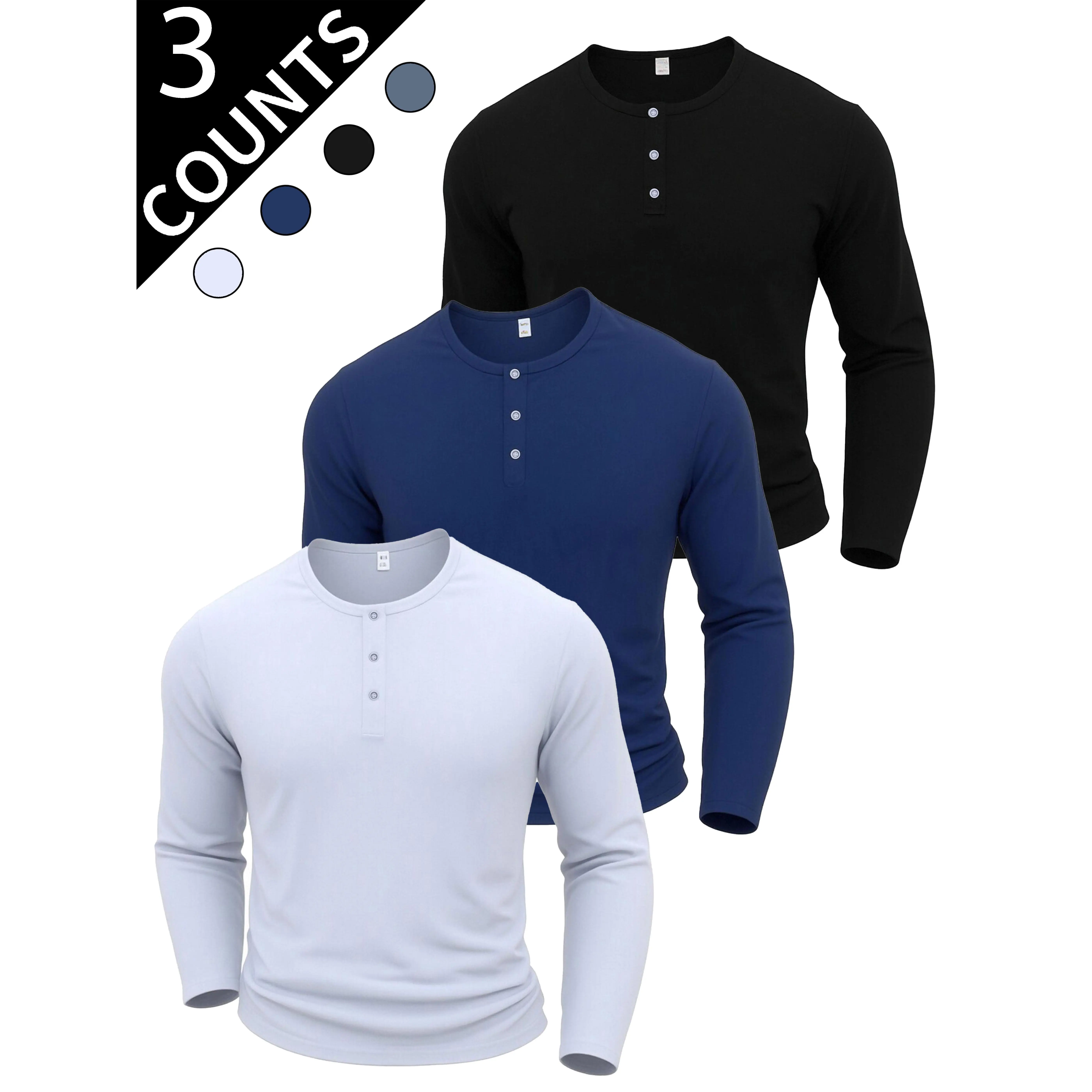Men's 2026 3-Pack Plain Long Sleeve Casual Fashion Polo Shirts - Solid Color, Honeycomb Structured Crisp Deformation-Resistant Lapel Collar, Sweat-Functional Fiber Fabric, High-Performance Breathable Menswear, Tops