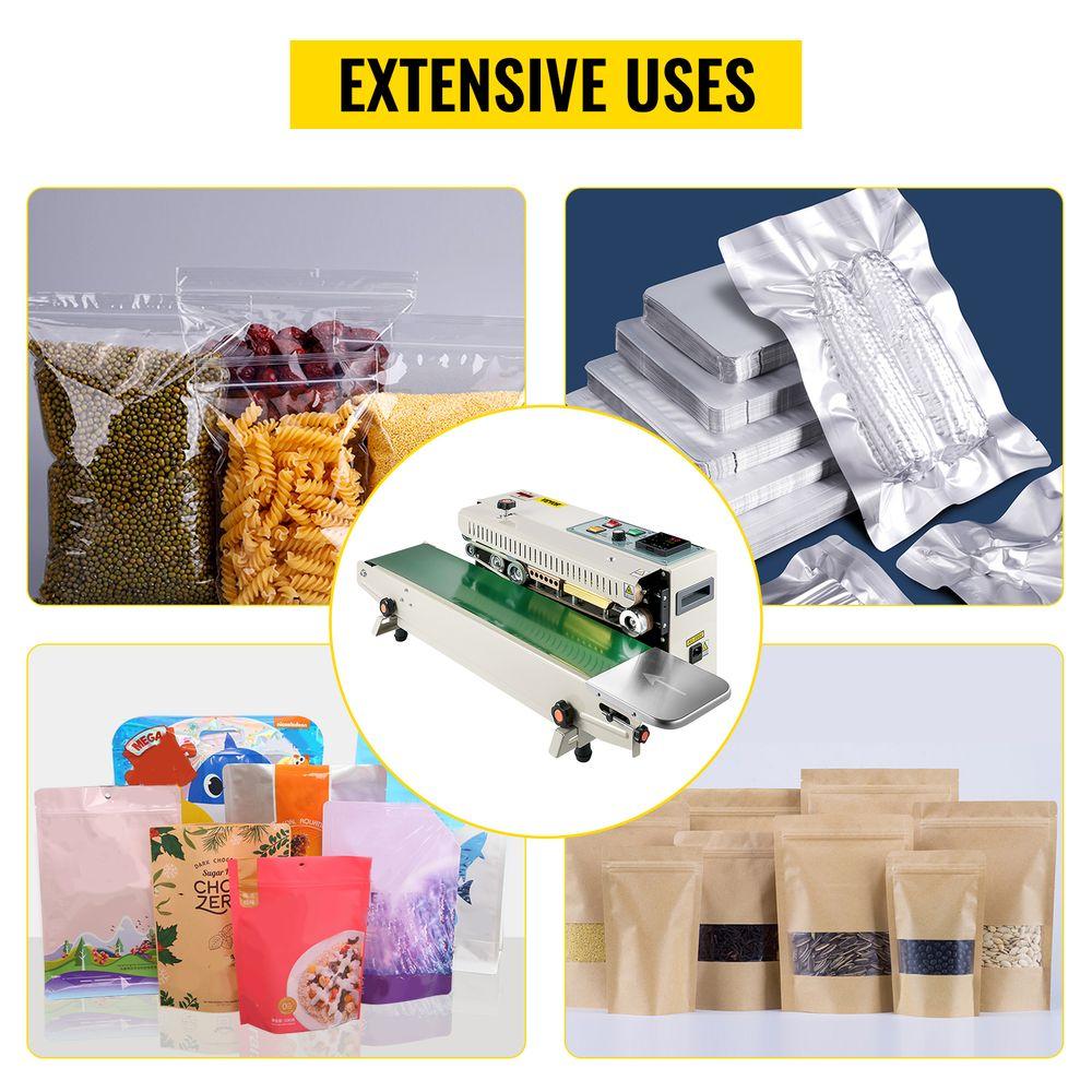 VEVOR Continuous Bag Band Sealing Machine FR900K Band Sealer Machine with Digital Temperature Control Horizontal Bag Sealer for 0.02-0.08 mm Plastic Bags Continuous Band Sealer w/ Printing Function