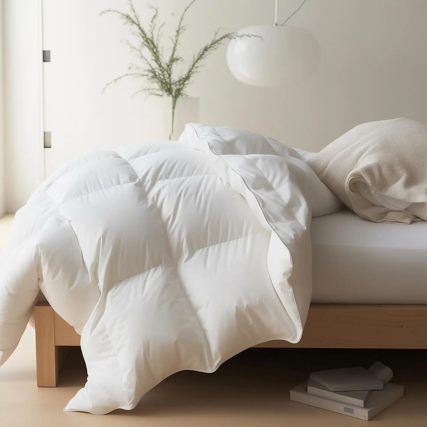 Feather Down Comforter Queen Size All Season White Down Duvet Insert Ultra Soft 100% Cotton Cover Fluffy Queen Comforter 90 x 90 Inches