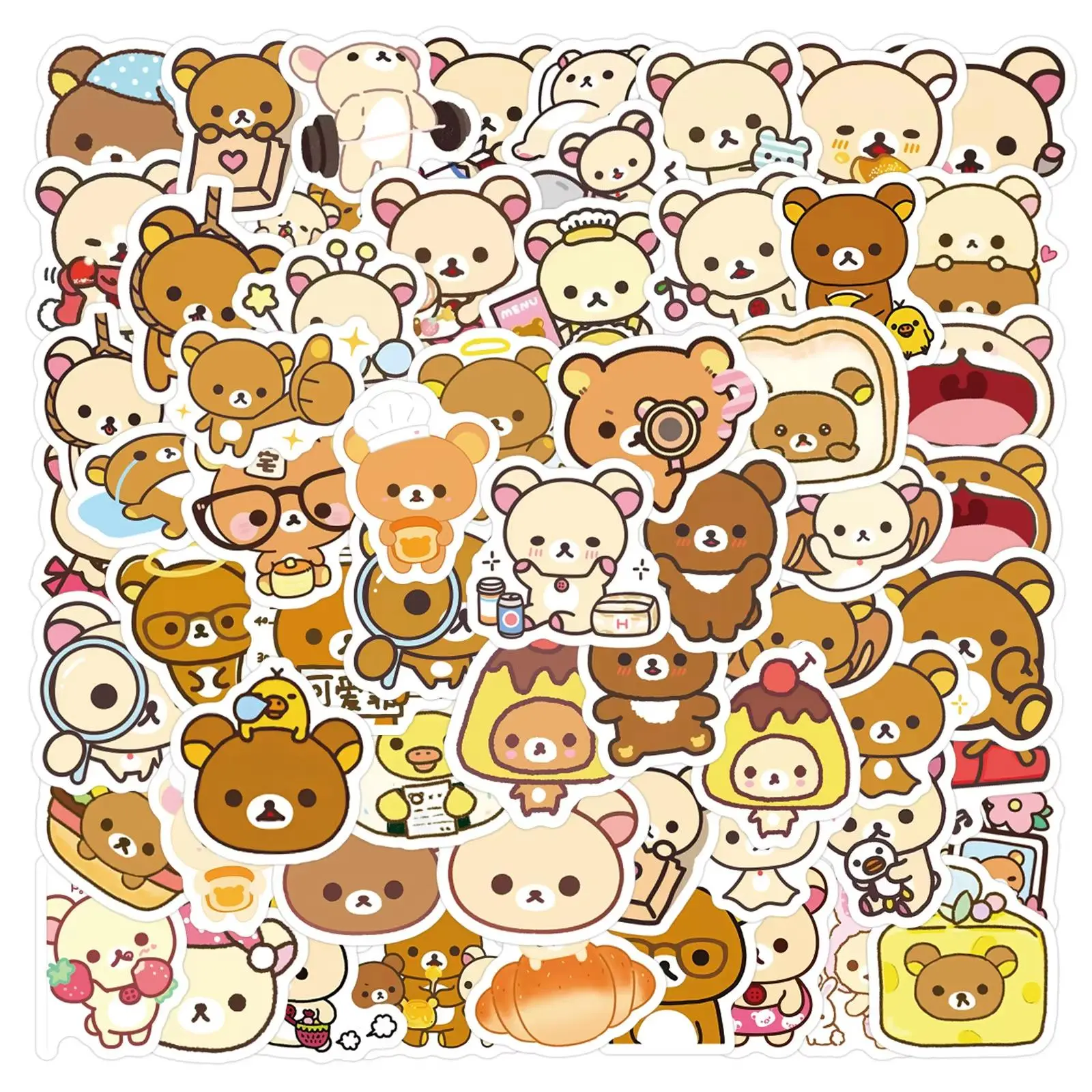 105Pcs Cute Rilakkuma Stickers Korilakkuma Bear DIY Stickers Scrapbooking Phone Luggage Skateboard Vinyl Waterproof Decals
