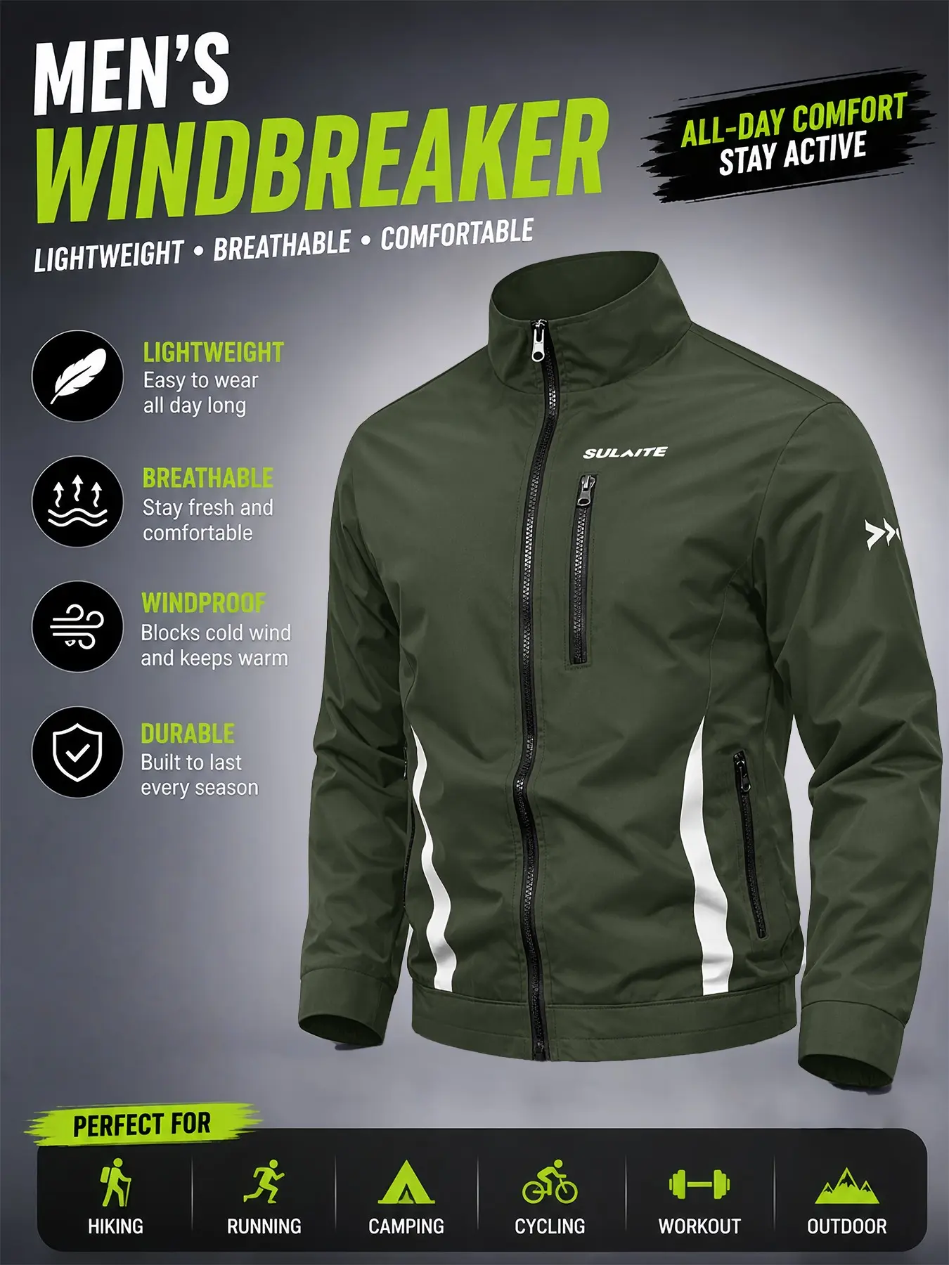 Men's Stand Collar Patchwork Sportswear Jacket, Windproof Lightweight Breathable, Cycling Running Hiking Outdoor Casual Coat