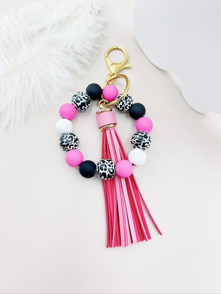 Wooden Bead & Silicone Bracelet Keychain Effortless Style for Daily Wear, Thoughtful Gift for Her - Keys Wristlet for Women
