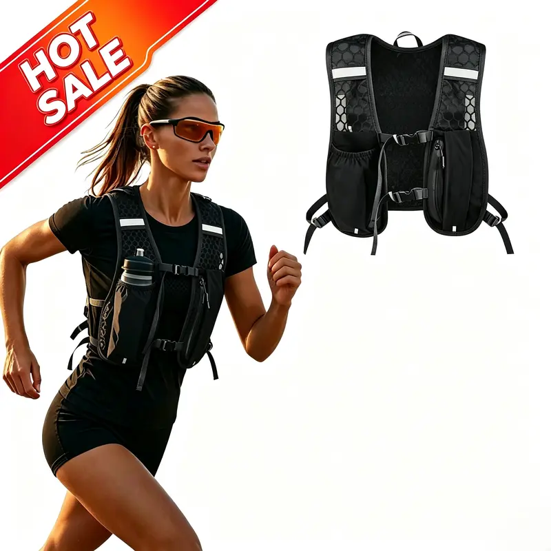 Sport Essentials, Runners, Running vest for women men, Running Hydration Vest Backpack with Water Bottle and Phone Bladder, Unisex, Active, Lightweight, Reflective, Adjustable Chest Straps, for Hiking, Cycling, Marathon, Trail Running, Outdoor Activities
