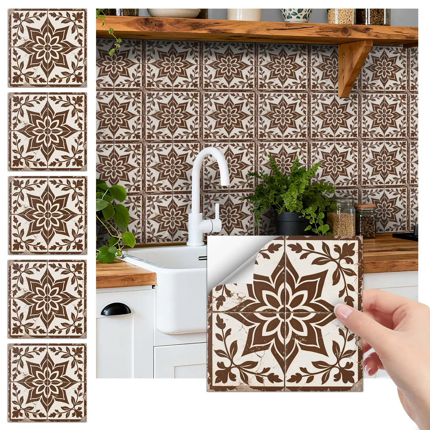 Moroccan Tile Stickers Peel and Stick, Waterproof Self Adhesive Wall Decor, Kitchen Backsplash, Easy to Apply, Durable Design