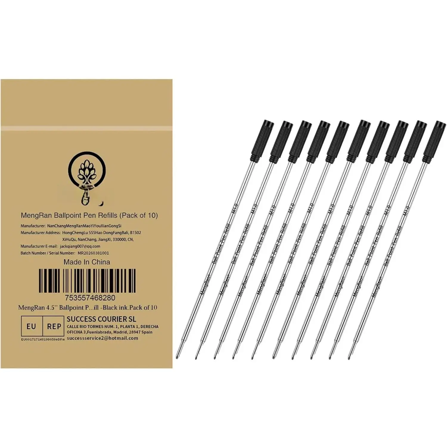4.5'' Ballpoint Ink Pen Refills for Twist Pens,Black,10Pcs | 1mm Medium Tip, Compatible with  Pen Refills 8513 Black Medium