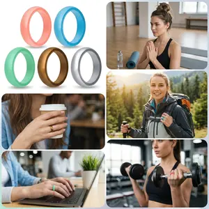 5 Pack Women's Premium Finish Silicone Rings | 5.7mm Soft Flexible Wedding Band Set | Stackable Everyday Rings