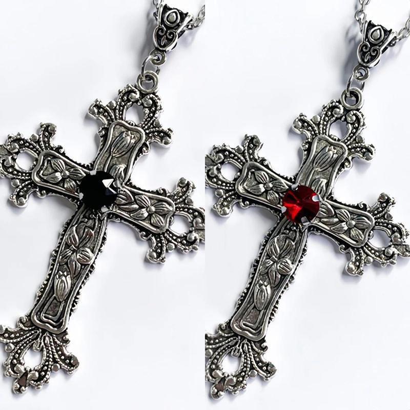 2026 New 2-Pcs Y2K Punk Crystal Cross Pendant Necklace Unisex Gothic Irregular Clavicle Chain Stainless Steel Fade-Resistant Aesthetic Jewelry for Daily Wear Parties Halloween TikTokShop