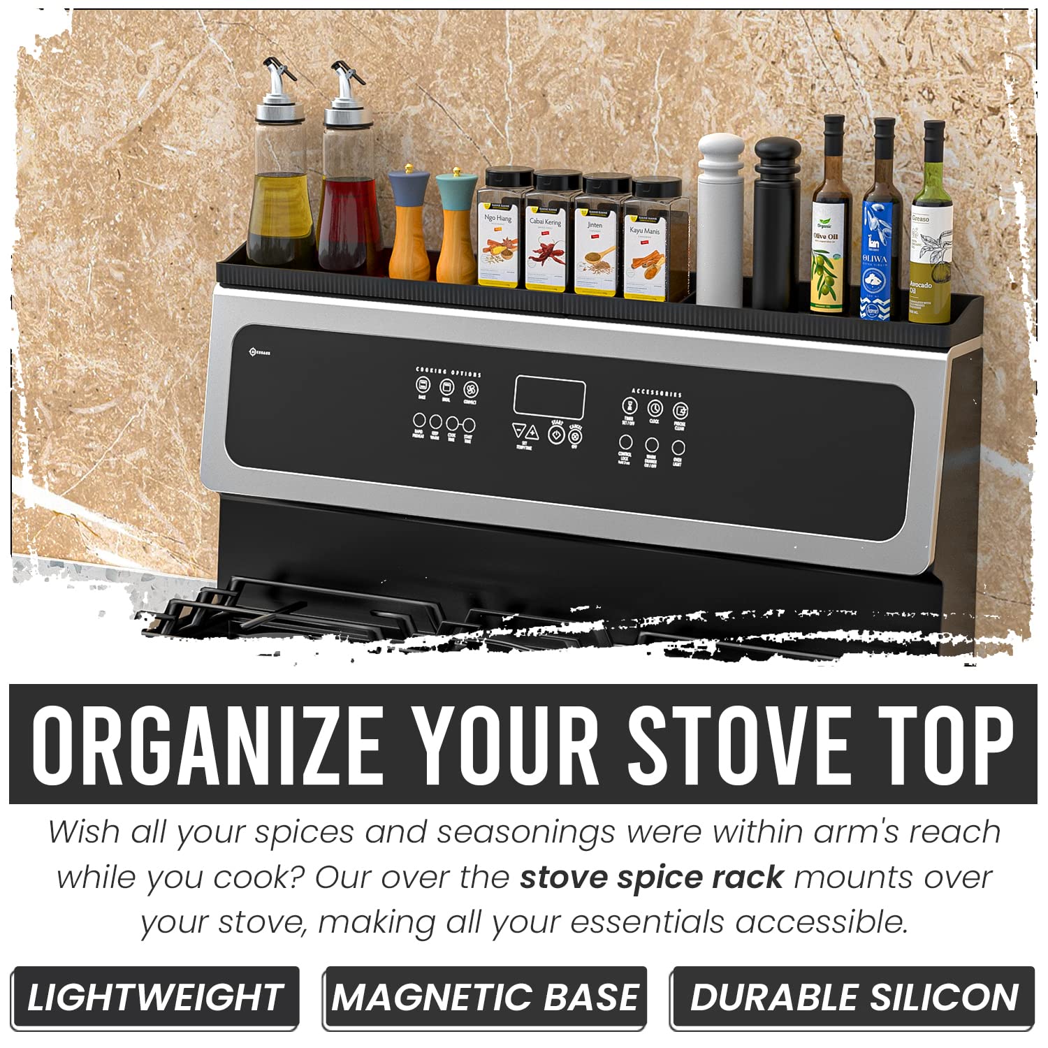 Silicone Magnetic Spice Rack, Kitchen Gadget Storage Rack for Stove Top, Adjustable Shelf & Home Organizer for Kitchen Accessories & Organization #GLOBAL PICKS