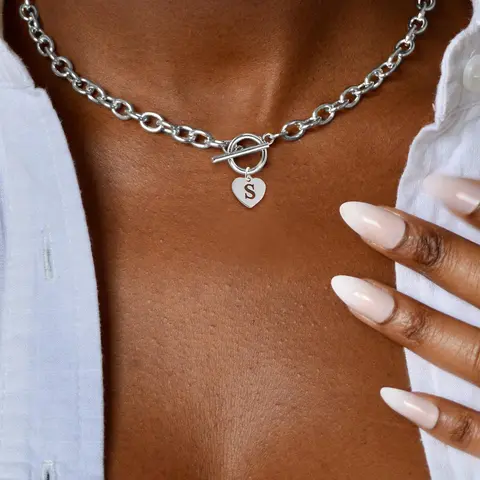Women's Stainless Steel Initial Pendant Necklace, Initial Letter Necklace, Fashion Clasp Chain, Casual Style, Perfect for Parties, All Seasons Jewelry