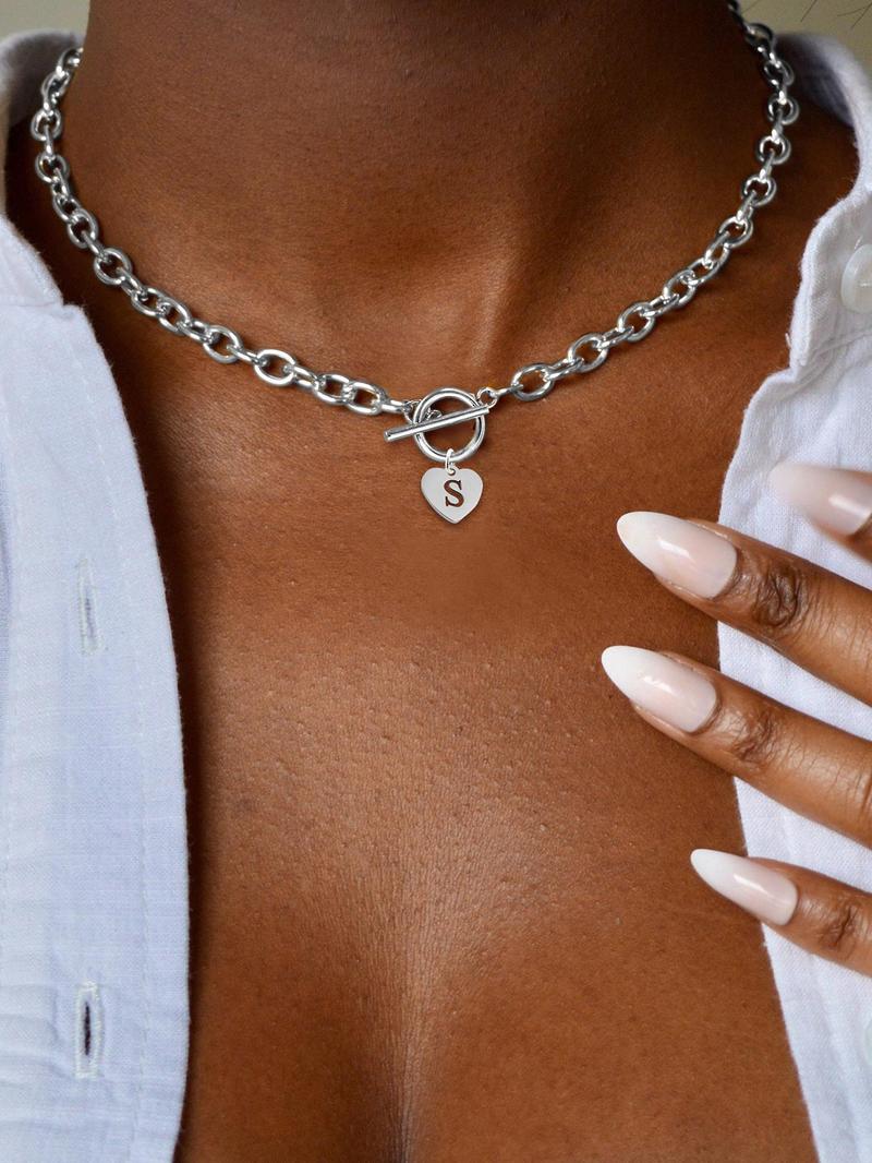 Fashion Heart Initial Letter Pendant Necklace for Women, Fashion Jewelry for Party, Daily Clothing Decor, Trendy All-match & Exquisite Jewelry for Birthday Gift, Heart Shaped Necklace