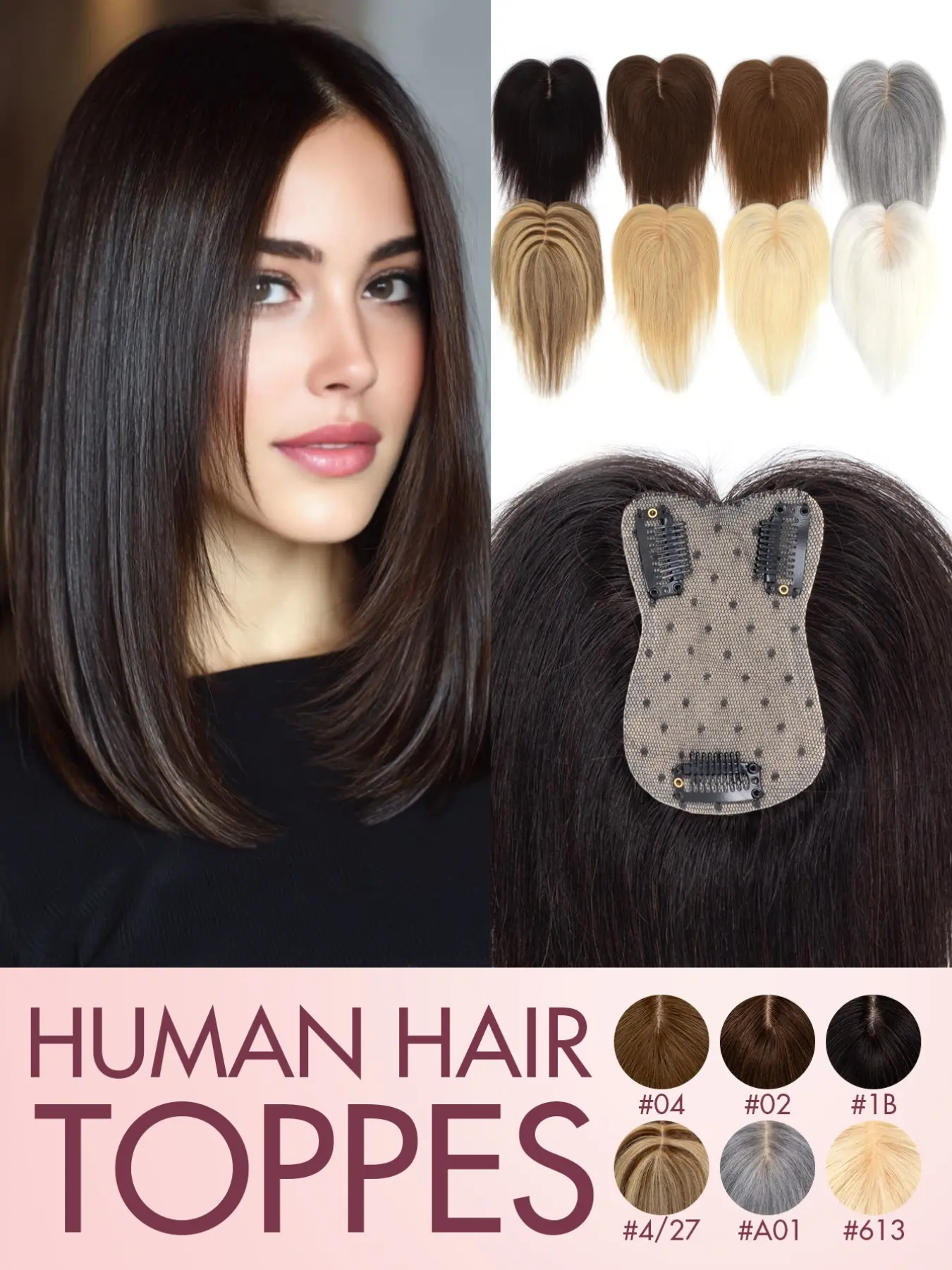 Invisible Clip-In Hair Topper With Bangs Multi-Clip Secure Attachment Lightweight Seamless Volume Enhancer For Thinning Hair Crown Coverage Natural Looking Hairpiece, Invisible Extension Hairpiece For Daily Commute Adult Hair