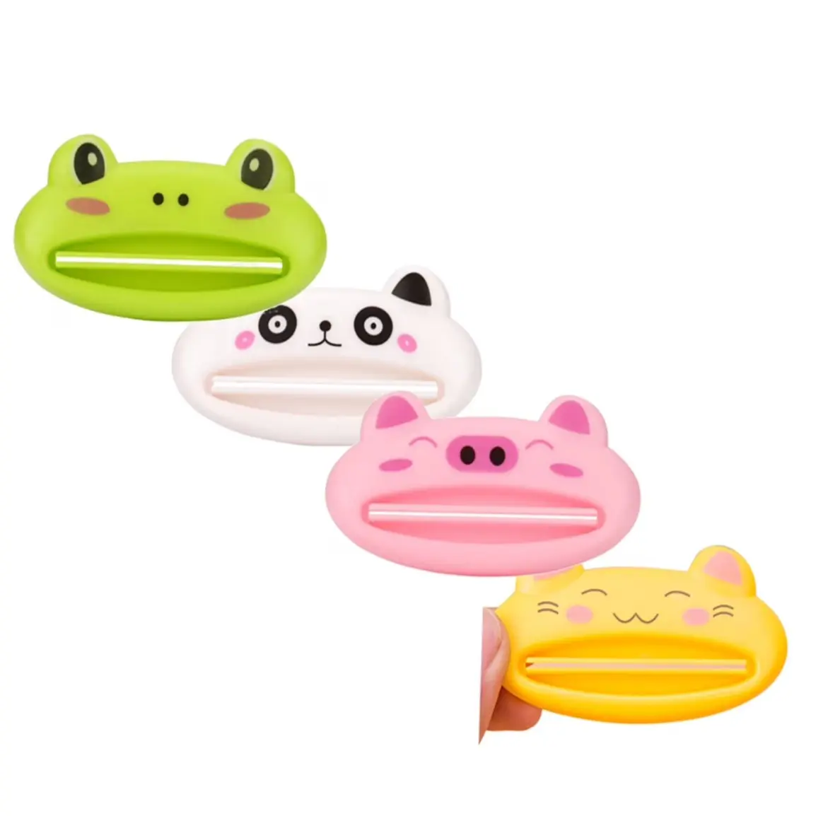 Four-piece set, cute cartoon animal toothpaste squeezers suitable for children, lazy cosmetics and facial cleanser squeezers, interesting plastic bathroom accessories, standalone and easy to use, perfect toothpaste holder.