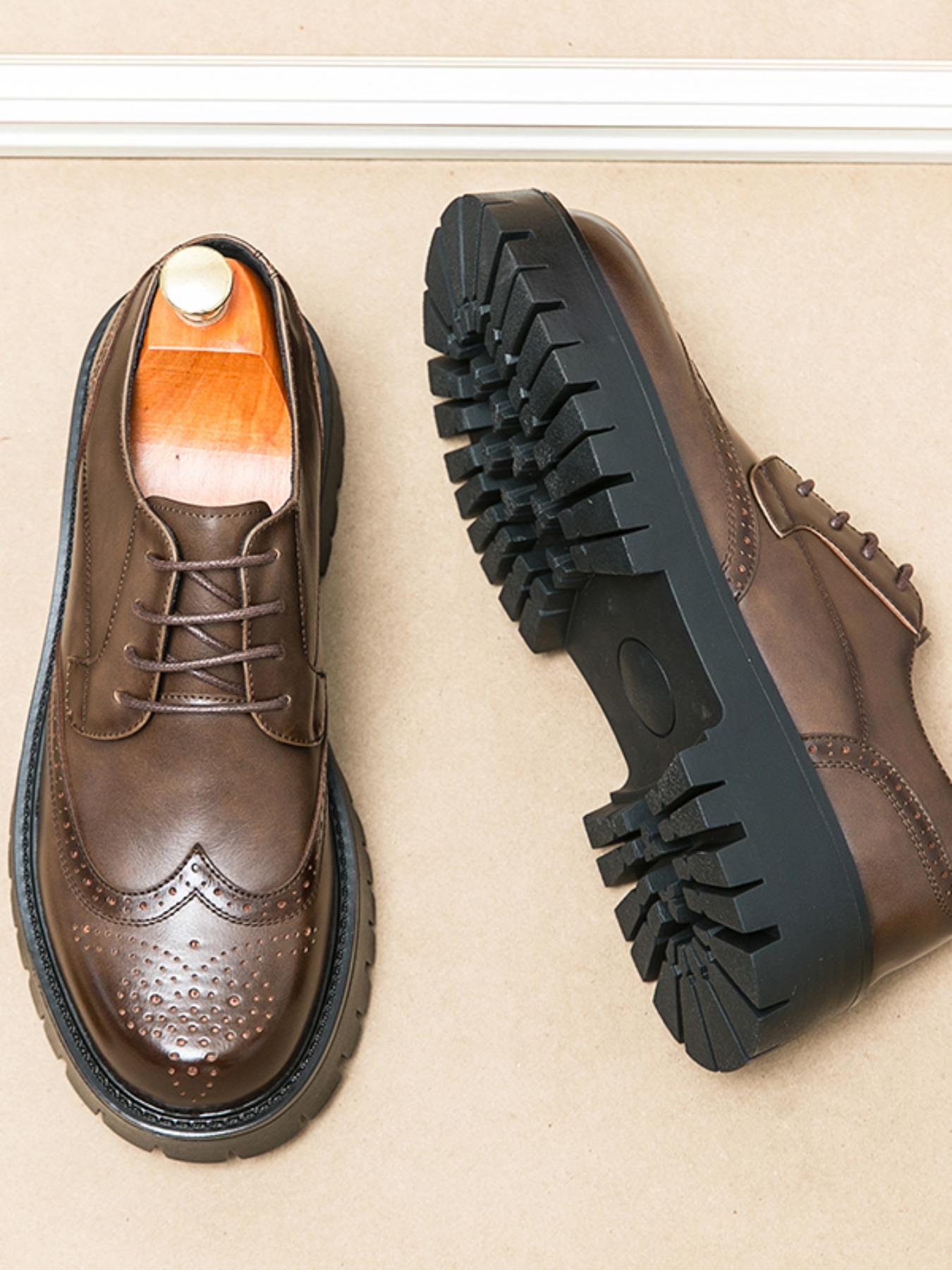 Men's Fashionable Lace Up Front Brogue Design Shoes, 2024 New Style Casual Comfortable Pu Leather Shoes for Daily Wear, Business Style Shoes for Men