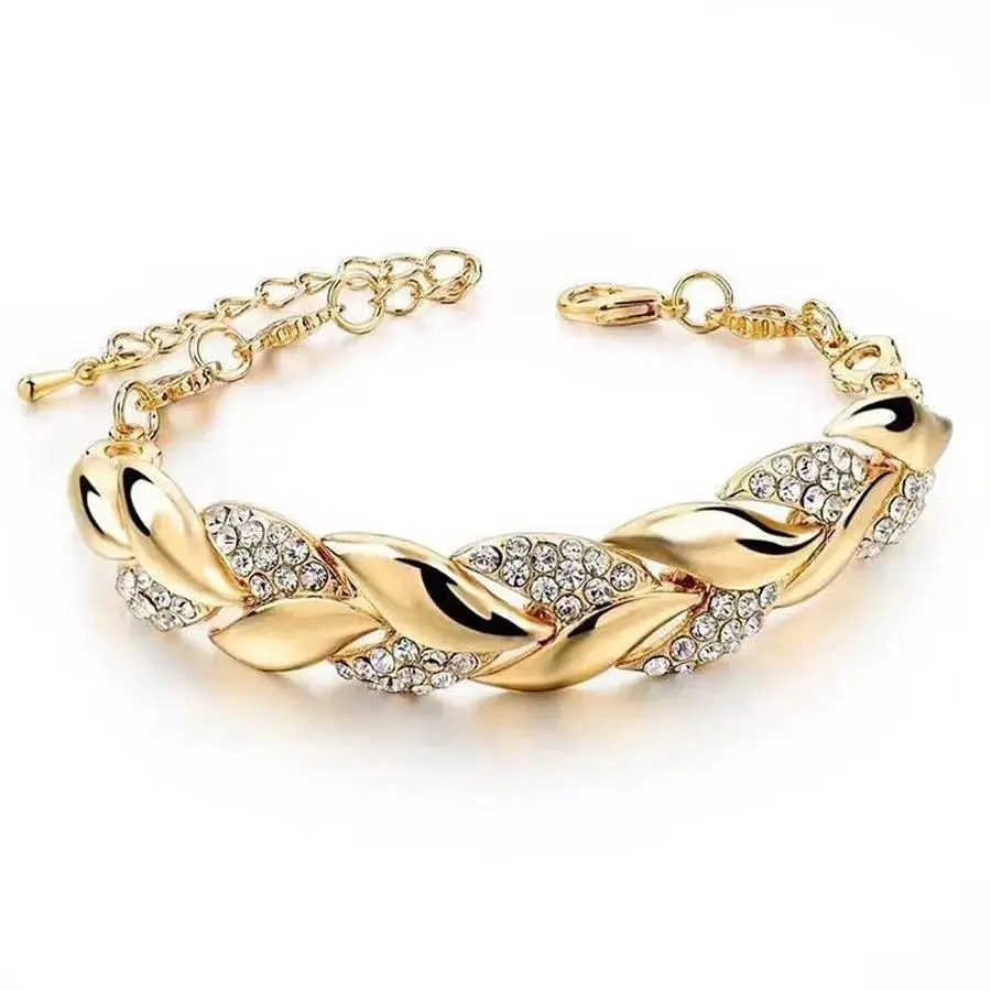 Braided Leaf Bracelet with Crystal Charm  Elegant Gift for Women  Wedding, Anniversary  Valentine's Day Jewelry