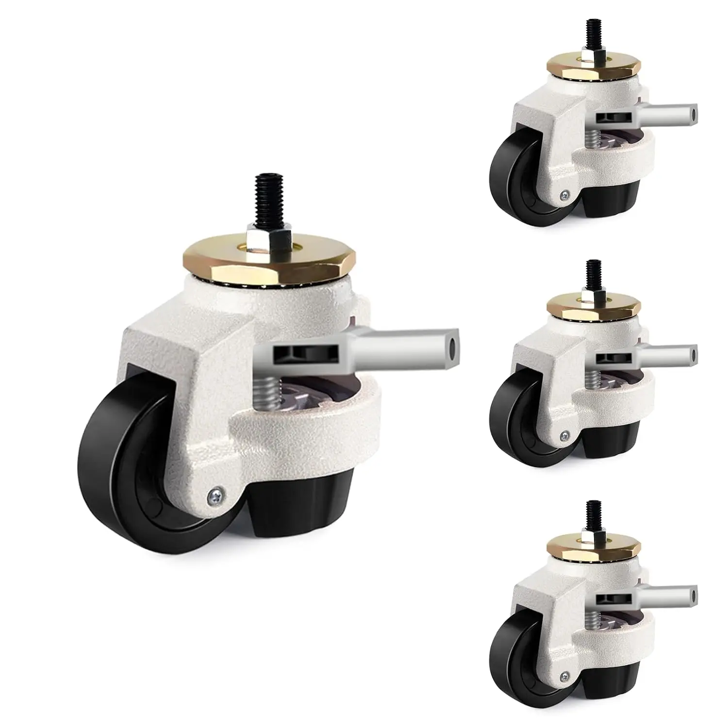 4-Pack Synthetic Leveling Stem Casters, Heavy-Duty Wheels with 2200 Lbs Capacity for Workbench, Machinery