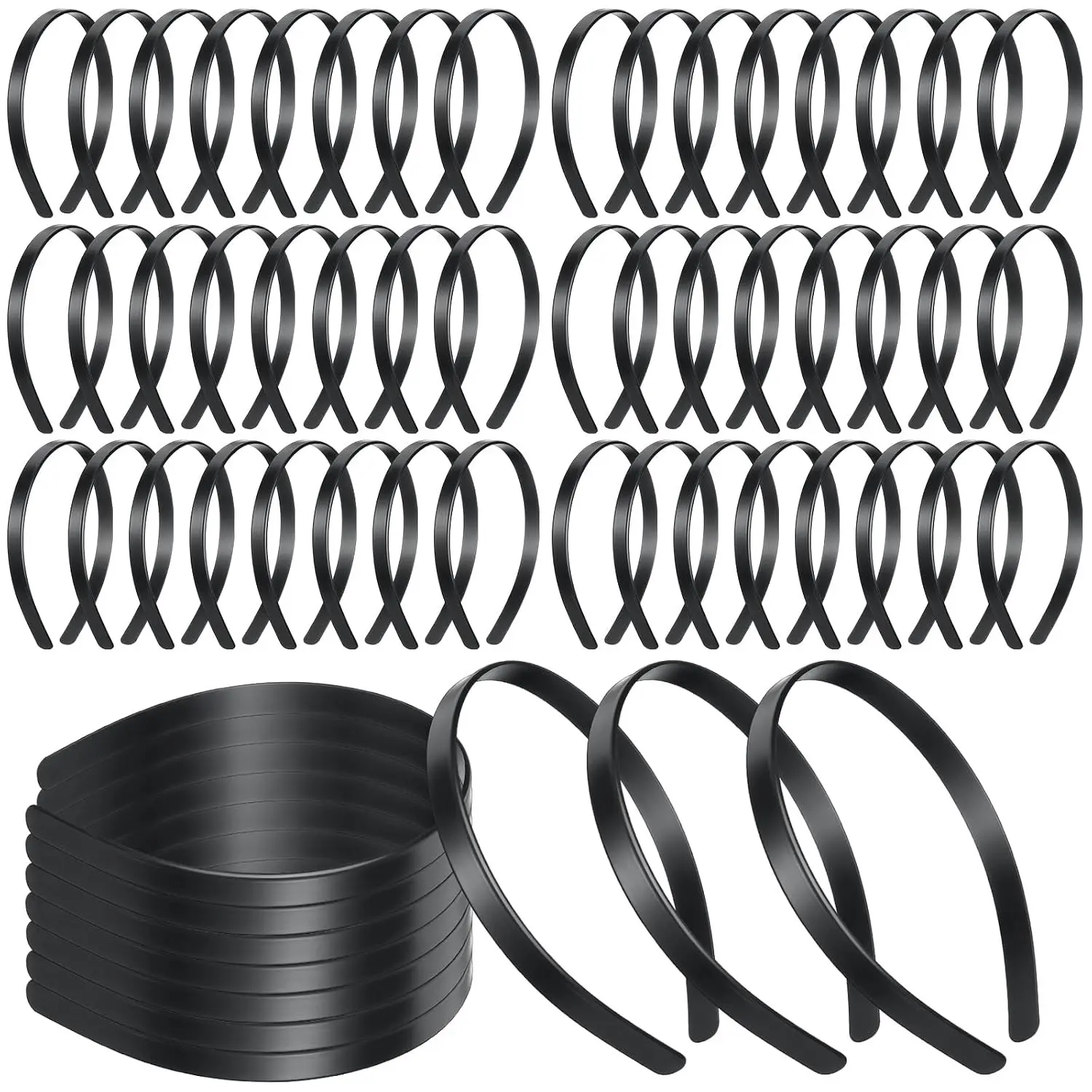 100 Pcs Plastic Headbands Bulk for Women DIY Craft 1 Inch Wide No Teeth Plain Headbands for Crafts Women Girls DIY Hair Band Accessories Graduation(1/2 Inch Wide,Black)