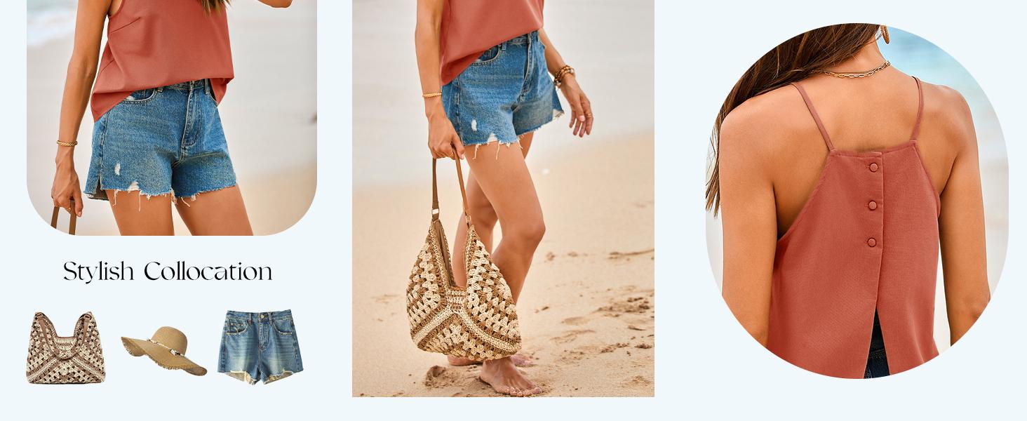 Tankaneo Womens Summer Halter Crop Tank Tops Y2k Going Out Sleeveless Tee Shirts Open Back Beach Camisole