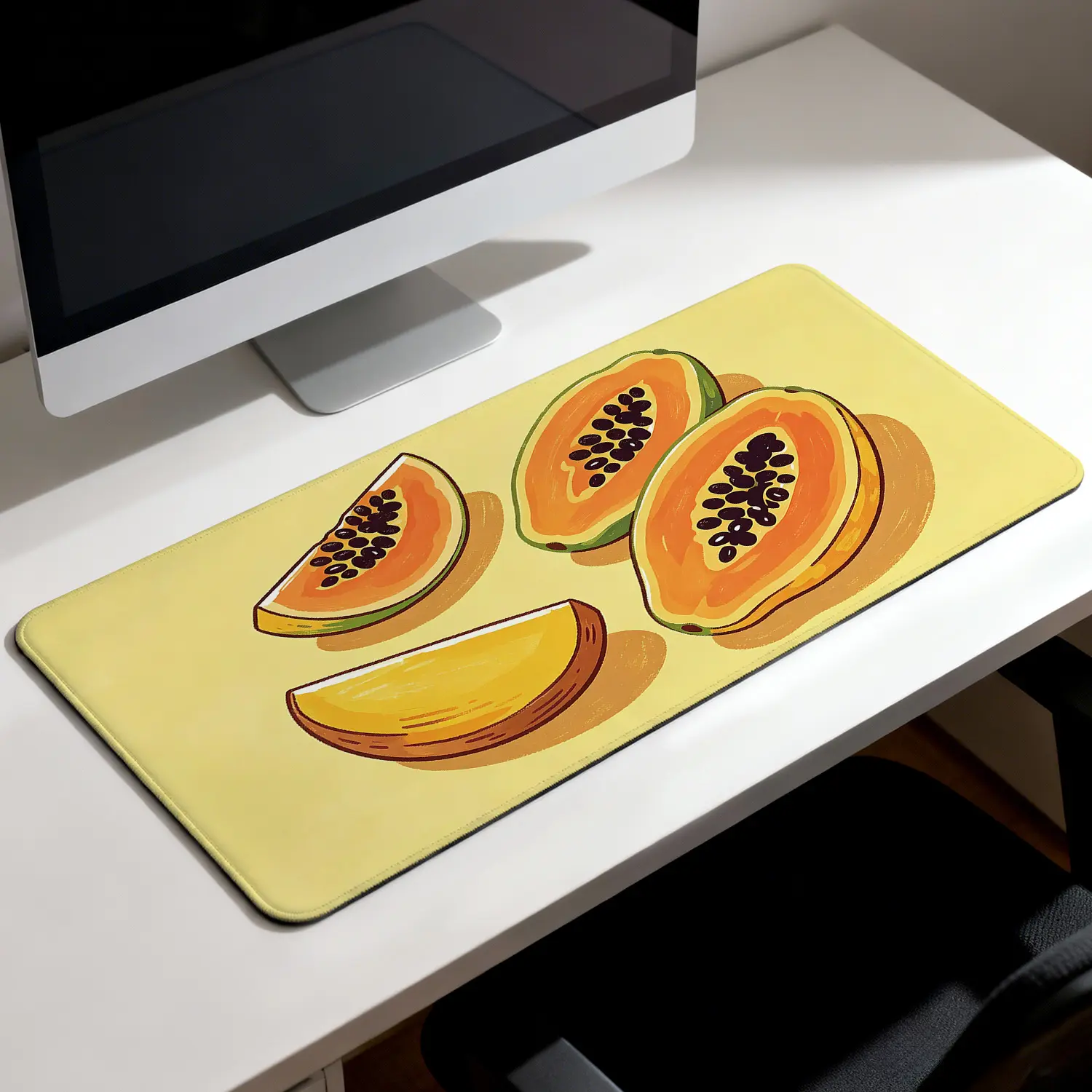 Premium Sliced Papaya Fruit Illustration High Quality Mouse PadModern Office Gaming Comfort ExperienceNonSlip Durable For Daily Work And Play 40*80cm 40*90cm30*70cm