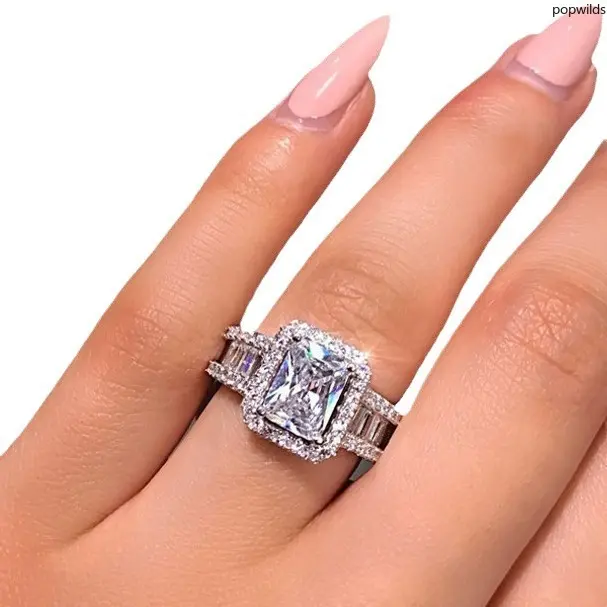 Women Zircon Ring Engagement Wedding Finger Jewelry Elegant Ornament For Evening Party Trendy All-match Bridal Accessory Ideal Gift For Ladies