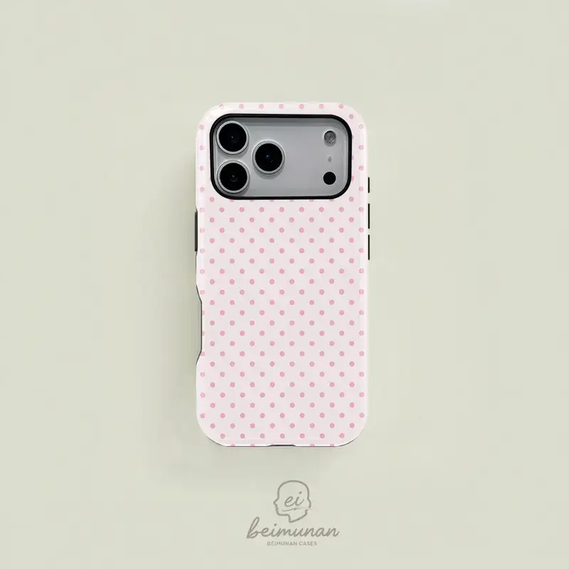 Pink polka dot minimalist and cute design phone case, sturdy and durable 2-in-1 protective case, MagSafe compatible, suitable for iPhone 17/16/15/14/13/12/11 Pro Max/Plus/Pro, simple and stylish phone case, holiday gift design.
