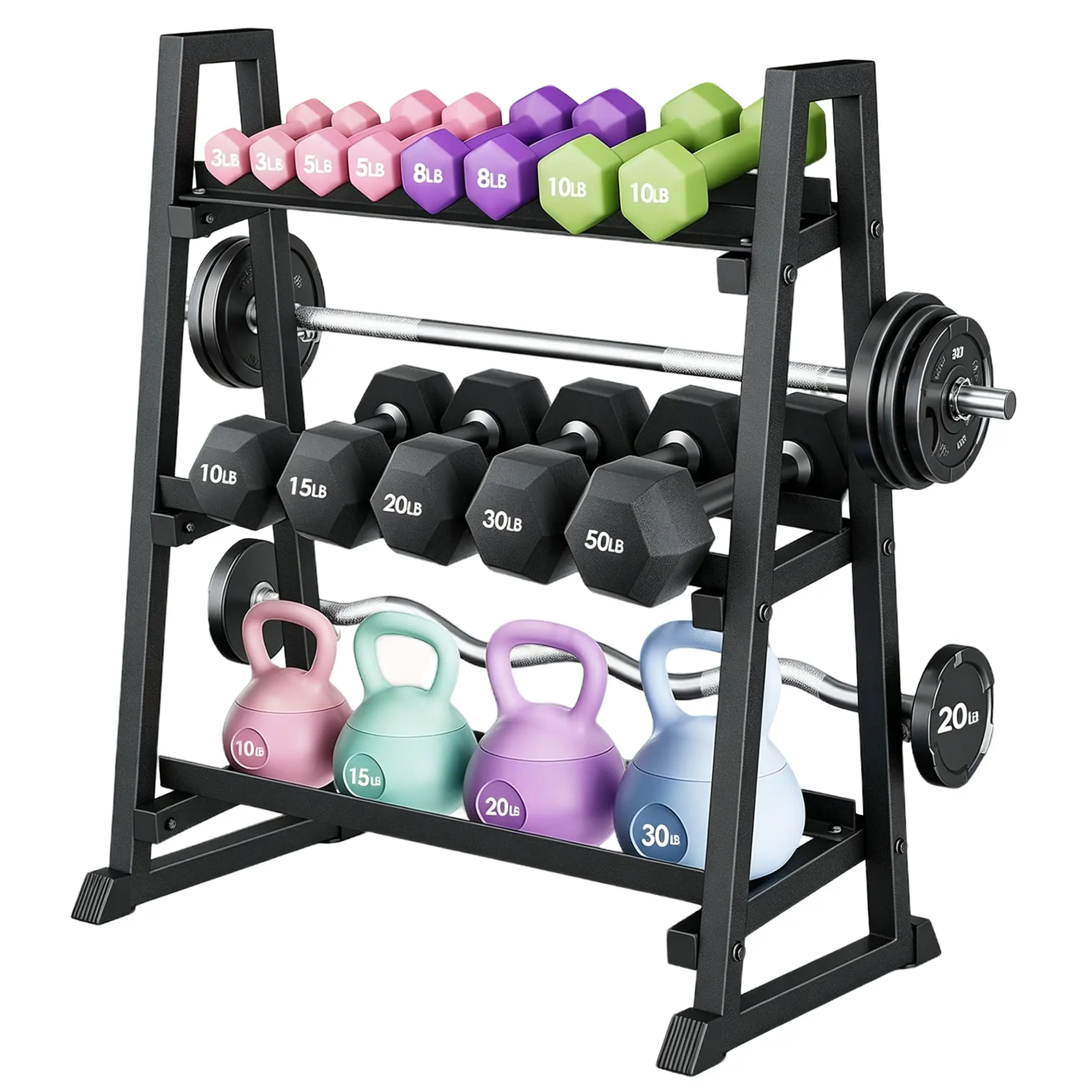 3-Tier Heavy Duty Steel Dumbbell Rack, 1300 LB Max Load Weight Storage Stand, Trapezoid Combo Organizer, Space Saving Holder for Dumbbells, Kettlebells, Barbells and Weight Plates, Ideal for Home Gym