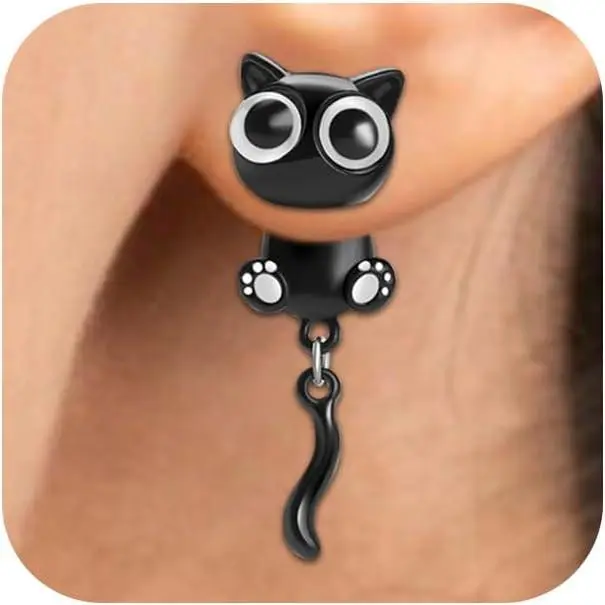 Adorable Black Cat Earrings for Women Cute Cat Paw Stud Earrings Halloween Christmas Jewelry Gifts