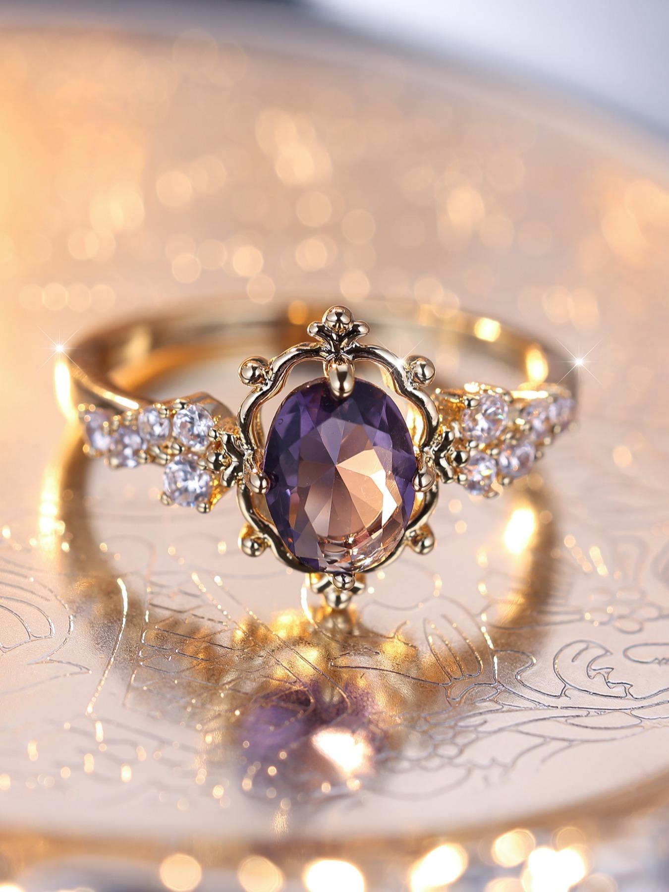 Fashion Rhinestone Decorated Ring, Elegant Artificial Zircon Decorated Ring For Women, Vintage Rings, Fashion Accessories For Party, Daily Clothing Decor For Girl, Artificial Gemstone Ring