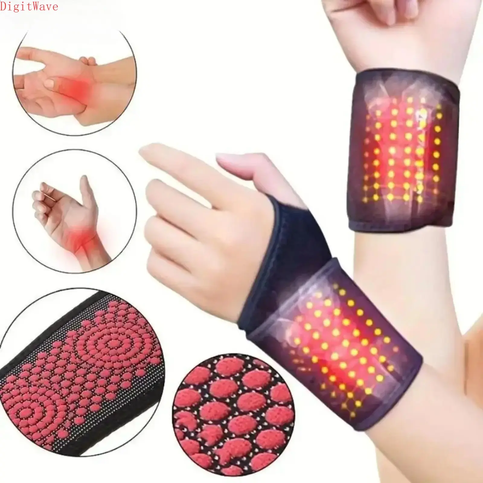 Magnetic Wrist Support Brace, Self-Heating Pain Relief Compression Wristband, Washable Breathable Fabric Support Strap, Adjustable Sports Wrist Wrap for Gym, Fitness, Work, Injury Recovery and Daily Wrist Protection