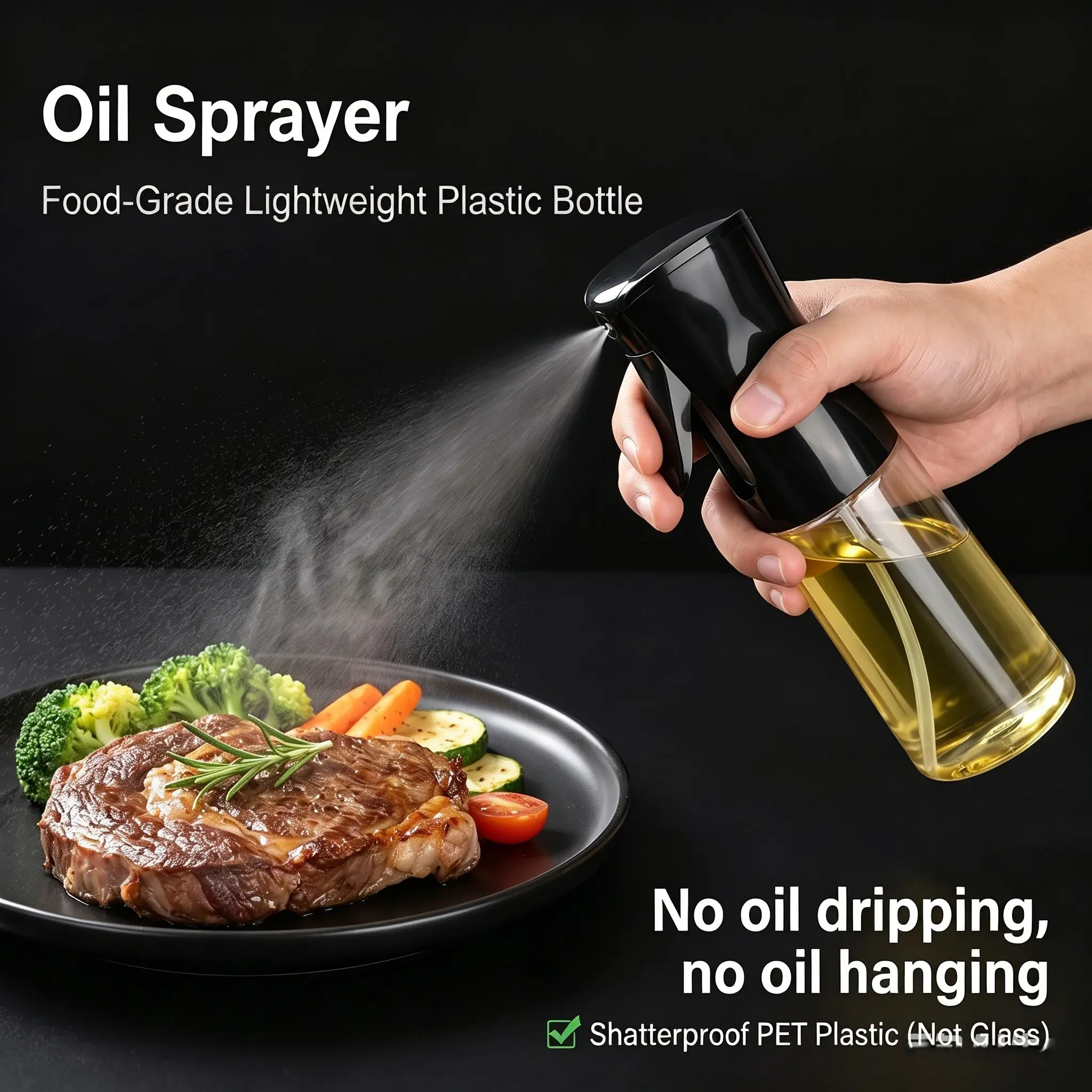 6.8oz/10.1oz Oil Sprayer Bottle, Plastic BBQ Spray Bottle, Kitchen Olive Oil Dispenser, Camping Grill Acetic Vinegar Sauce Sprayer, Food Grade Oil Can, Cooking Oil Spray Bottle, Oil Spray Bottle for Cooking