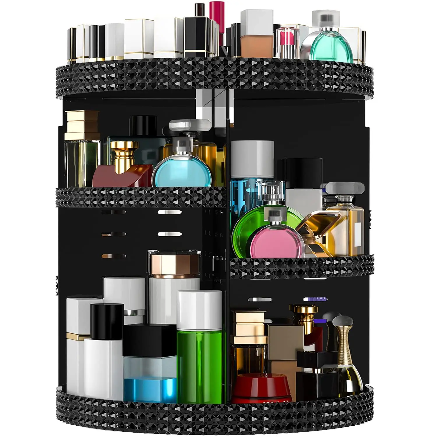 Black 360 Makeup Organizer  Rotating, 7 Layers Large Capacity  Storage,  Makeup Organizers, Organizador De Perfumes Fits Makeup Brushes, Lipsticks, Bathroom, Black