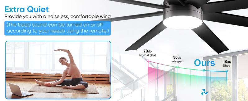 Large Ceiling Fans with Lights and Remote/APP Control, Indoor Outdoor Black Ceiling Fan for Kitchen, Living Room, Patio, 6 Speeds Reversible Quiet DC Motor, 8 Blades Large Ceiling Fans with Lights and Remote/APP Control, Indoor Outdoor Black Ceiling Fan for Kitchen, Living Room, Patio, 6 Speeds Reversible Quiet DC Motor, 8 Blades