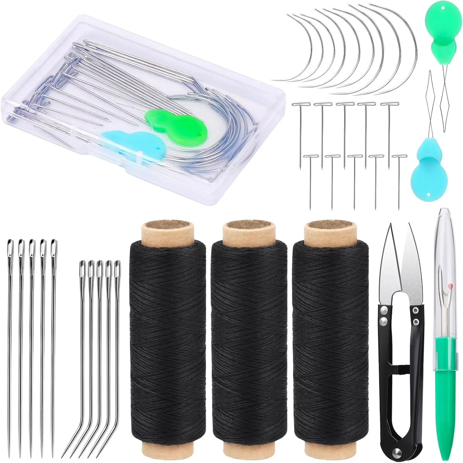 Hair Extension Thread with 29 count I/J/T/C , 3 Rolls Sewing Threads, Thread for Sewing Hair 110 Yard, Sew in  and Threads for Hair Wig Making (Black)