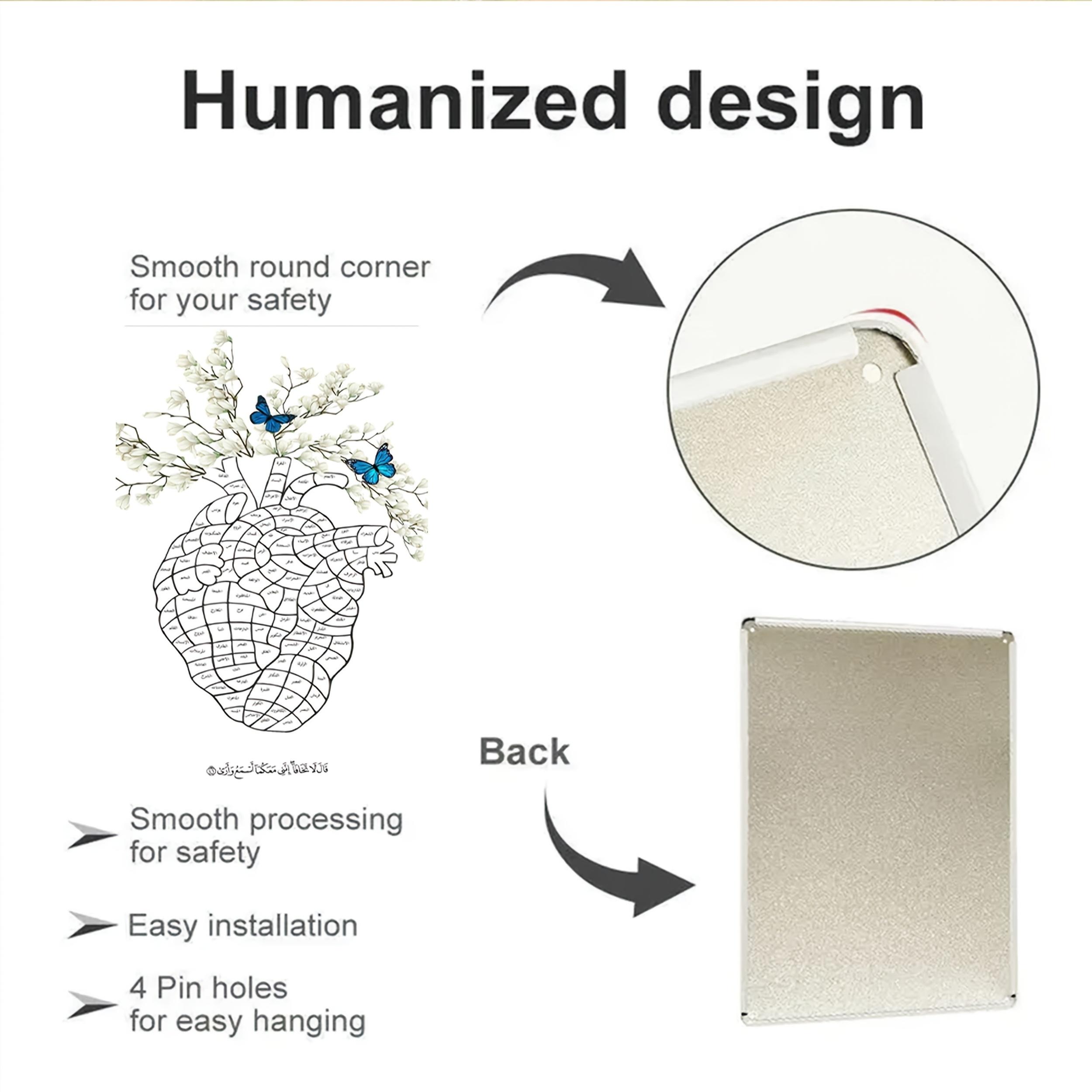 【20*30cm/8*12inch】2D Flat - This Is a 2D Flat Iron Sheet Painting Featuring a Heart-Shaped Arabic Design. It Comes with Pre-Drilled Holes for Easy Hanging And Is Made from Weather-Resistant Iron