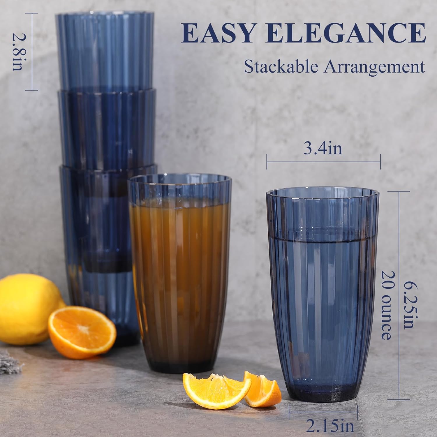 Mixed Colors Highball Cups | Plastic  Tumblers | 20oz (Set of 6) | Stackable |  Tumblers | Shatterproof | Top-rack Dishwasher Safe