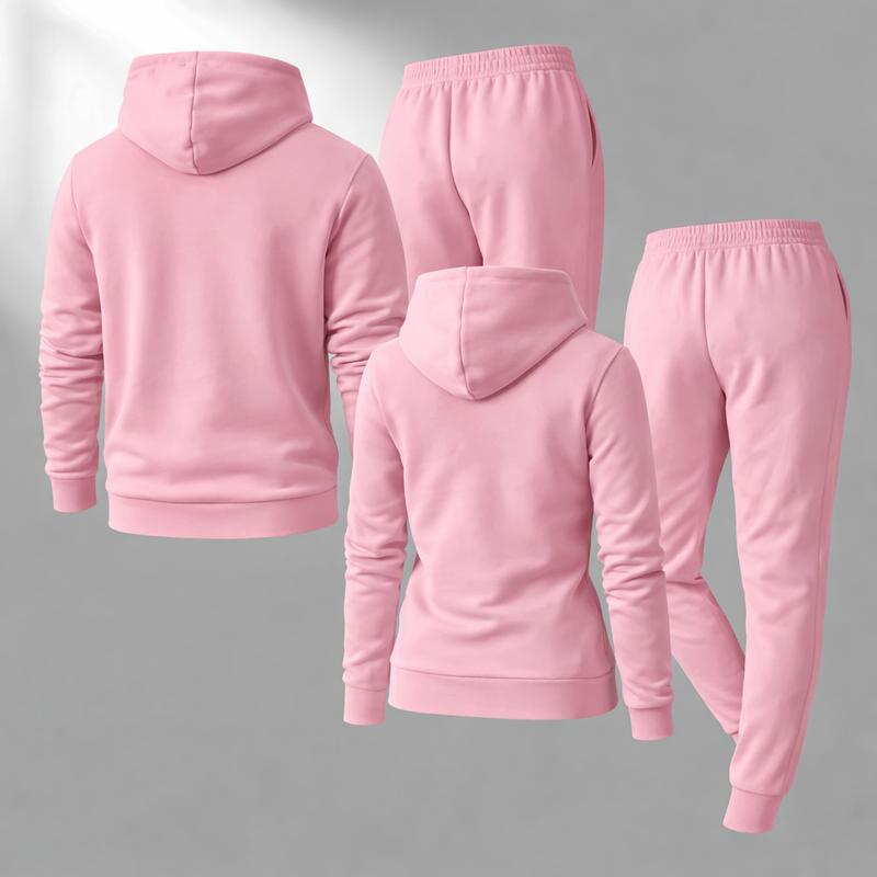 Couple's Heartbeat Print Hooded Sweatshirt and Drawstring Sweatpants Set, Casual Sportswear, Long-Sleeve Hooded Jacket and Pants, Suitable for Autumn, Winter, and Spring, Everyday Wear, Tracksuit, Casual Athletic Wear