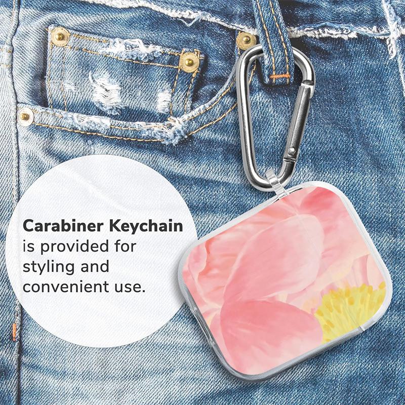 Pink Peony Dream Pattern TPU Soft Protective Case for Apple AirPods 4/3/2/1/Pro/Pro2 Transparent Earphone Cover with Keychain Attachment