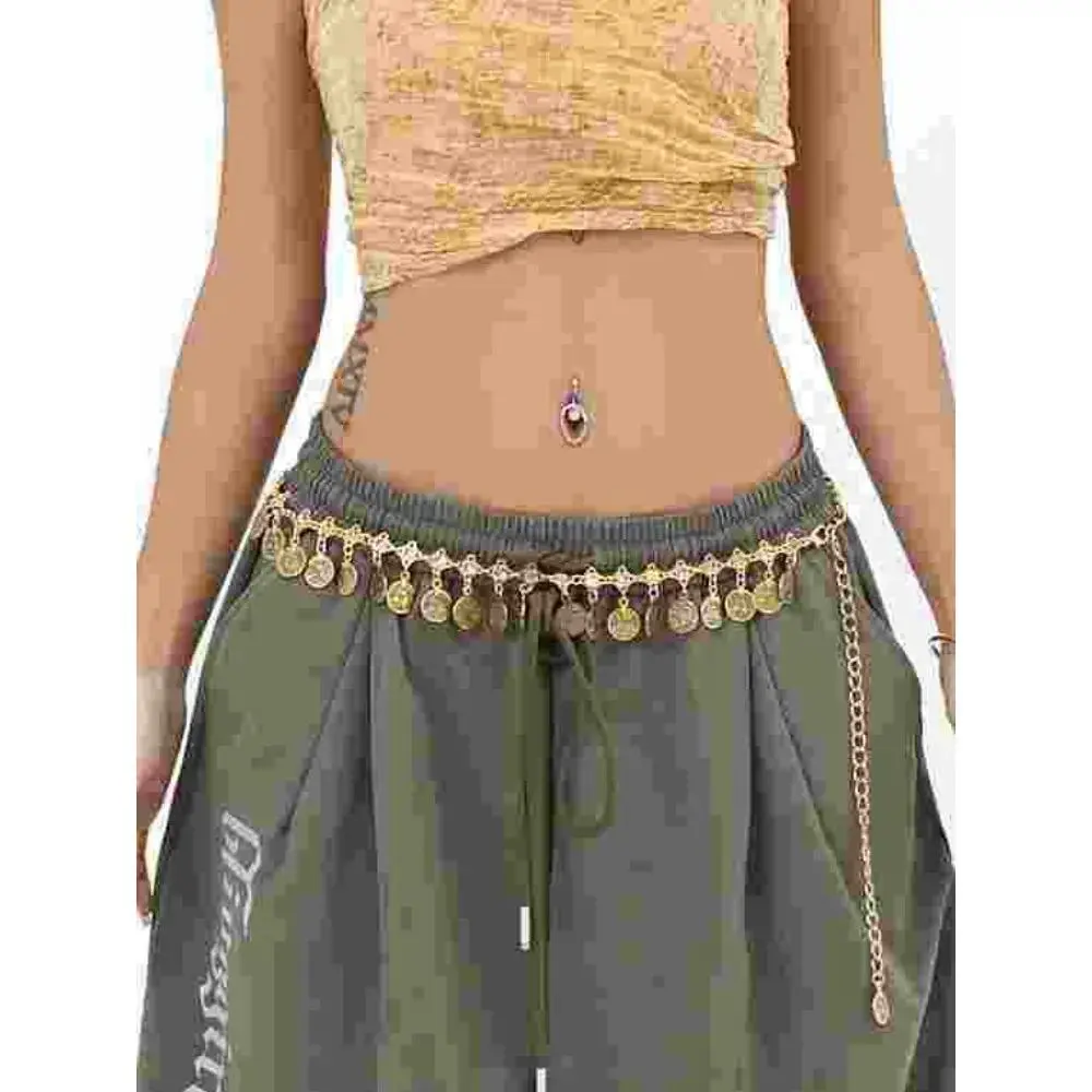 Round gold coin waist chain