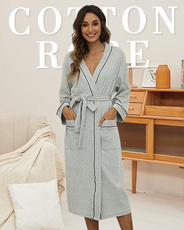 Womens Cotton Robe, Soft Kimono Spa Knit Long Bathrobe Lightweight Loungewear