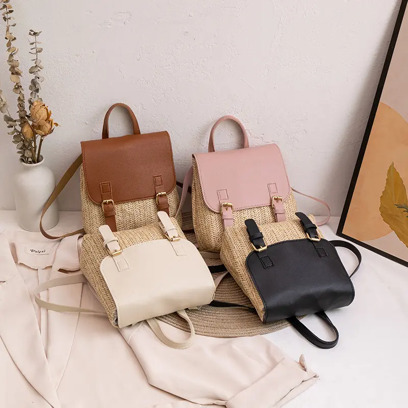 Woven Mini Backpack Purse for Women, Synthetic Weave Top Handle Bag for Summer, Beach Travel and Daily Outfits, Beach Daily