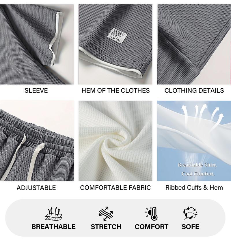 Men's Prank Finger Print Waffle Fabric Short-Sleeved Shirt And Shorts Set