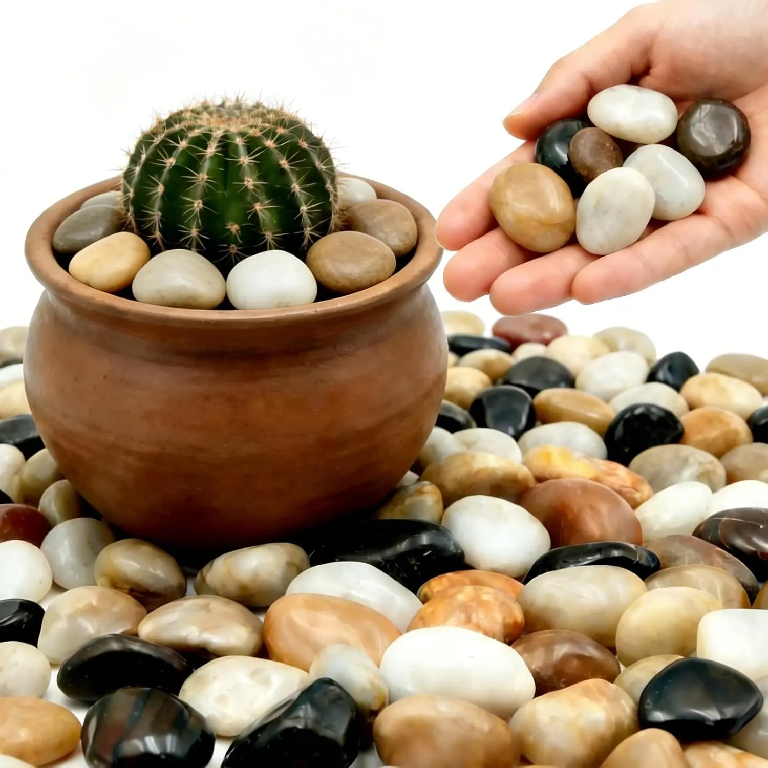 1-2 Inch Polished River Rocks, Decorative Stones for Indoor , Vase Filler, Fish  & Aquarium, Garden Landscaping, , 6LB
