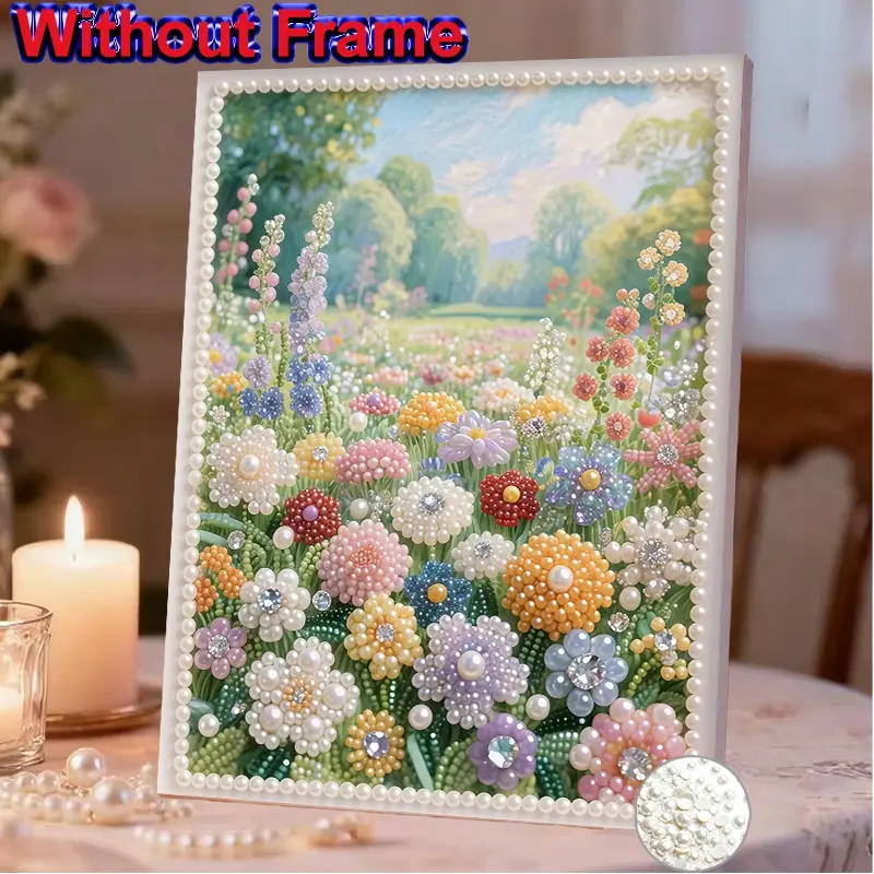 New Pearl Diamond Painting Kit, Small wild flowers bloom everywhere.,Handmade Pearl Wall Art  DIY Stress Relief, Home Decor, Holiday Gift, No Frame Included, Creative Craft Supplies