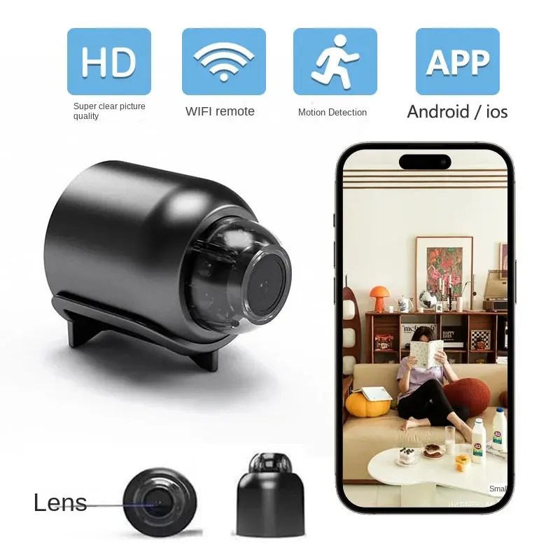 1080P Mini Wi-Fi IP Home Security Camera - Night Vision, Motion Sensor Alarm, Easy Installation, Remote Monitoring, App Control (Wi-Fi Control Security Cameras & Systems), Wifi Control Security Cameras & Systems