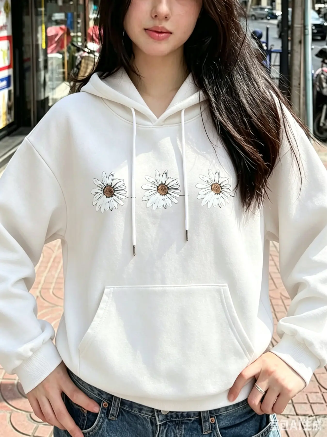 Women's Daisy Print Hoodie, Loose-Fit Casual Sweatshirt, Long Sleeve Fall & Winter Top, Multiple Colors Available, Comfortable and Stylish