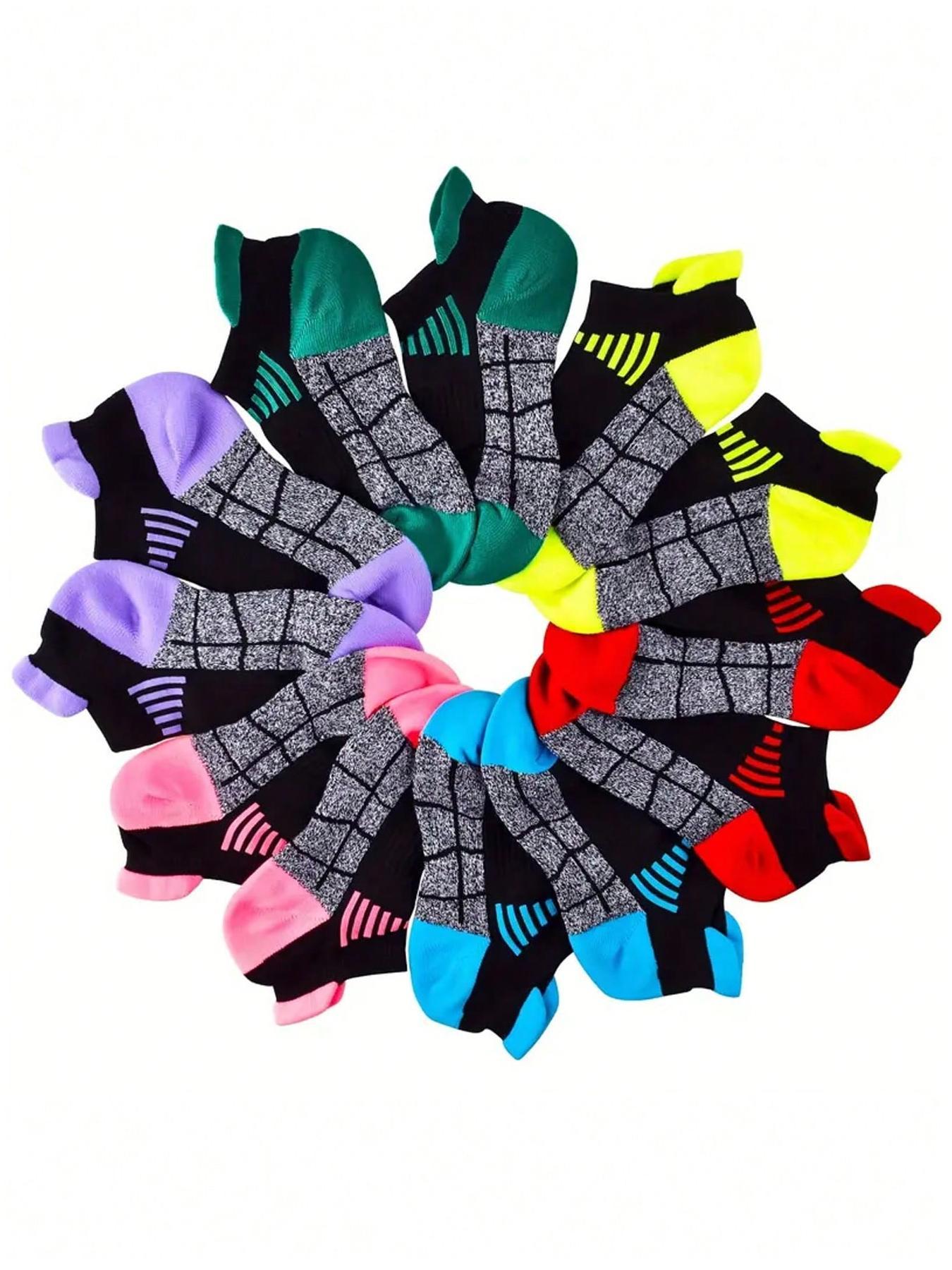 Women's Colorblock & Striped Print Ankle Socks, Casual Comfortable Breathable Soft Socks for Daily Wear, Multipack Knit Socks for All Seasons, Socks for Women, Crew Socks Women, Anklesocks, Athletic Socks