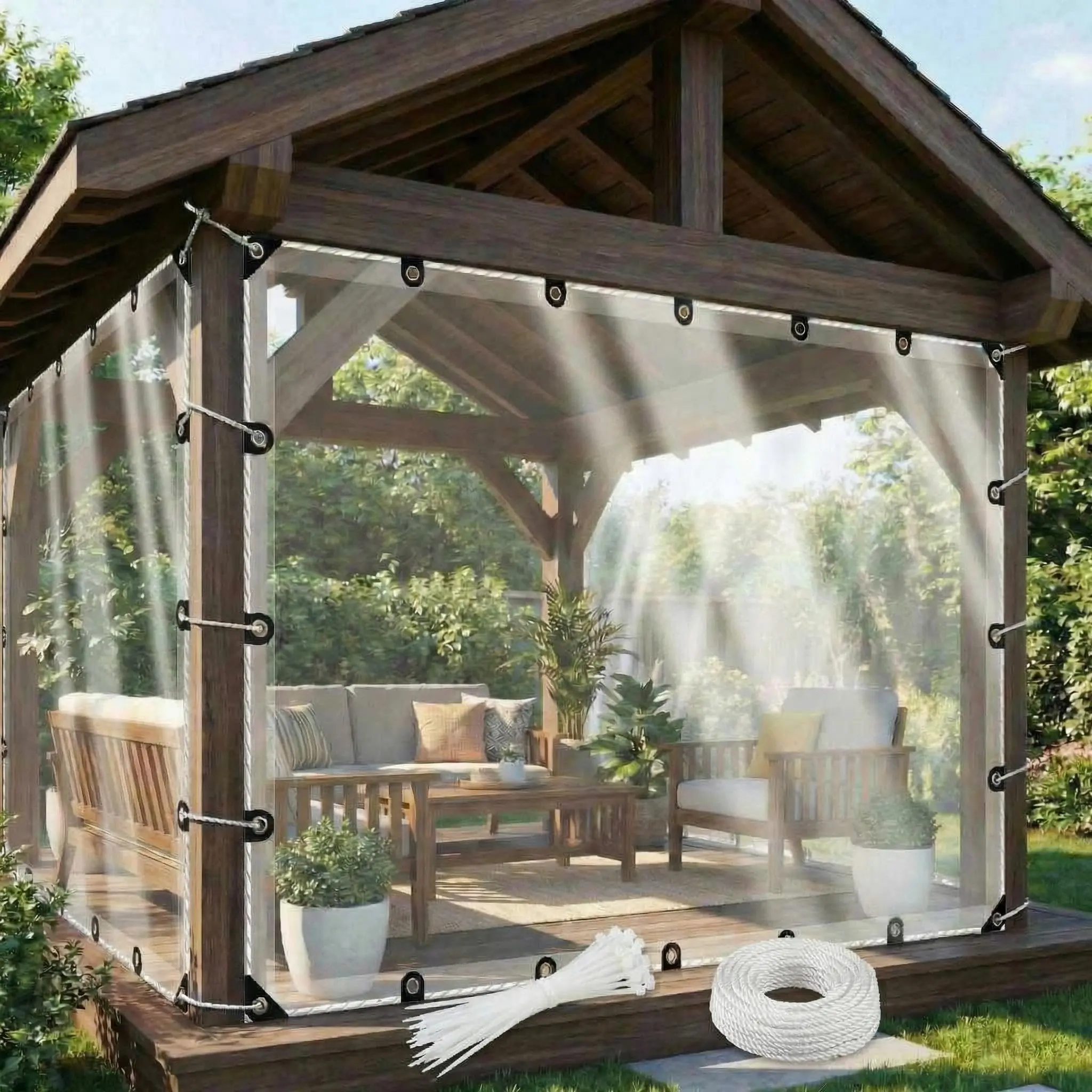 Garvee Clear Tarp Heavy Duty Waterproof 6x10ft, Transparent Vinyl Tarpaulin with Reinforced Grommets, Rainproof Cover for Greenhouse, Heat-Sealed Edges, Plant Protection, Chicken Coop, and Outdoor Garden